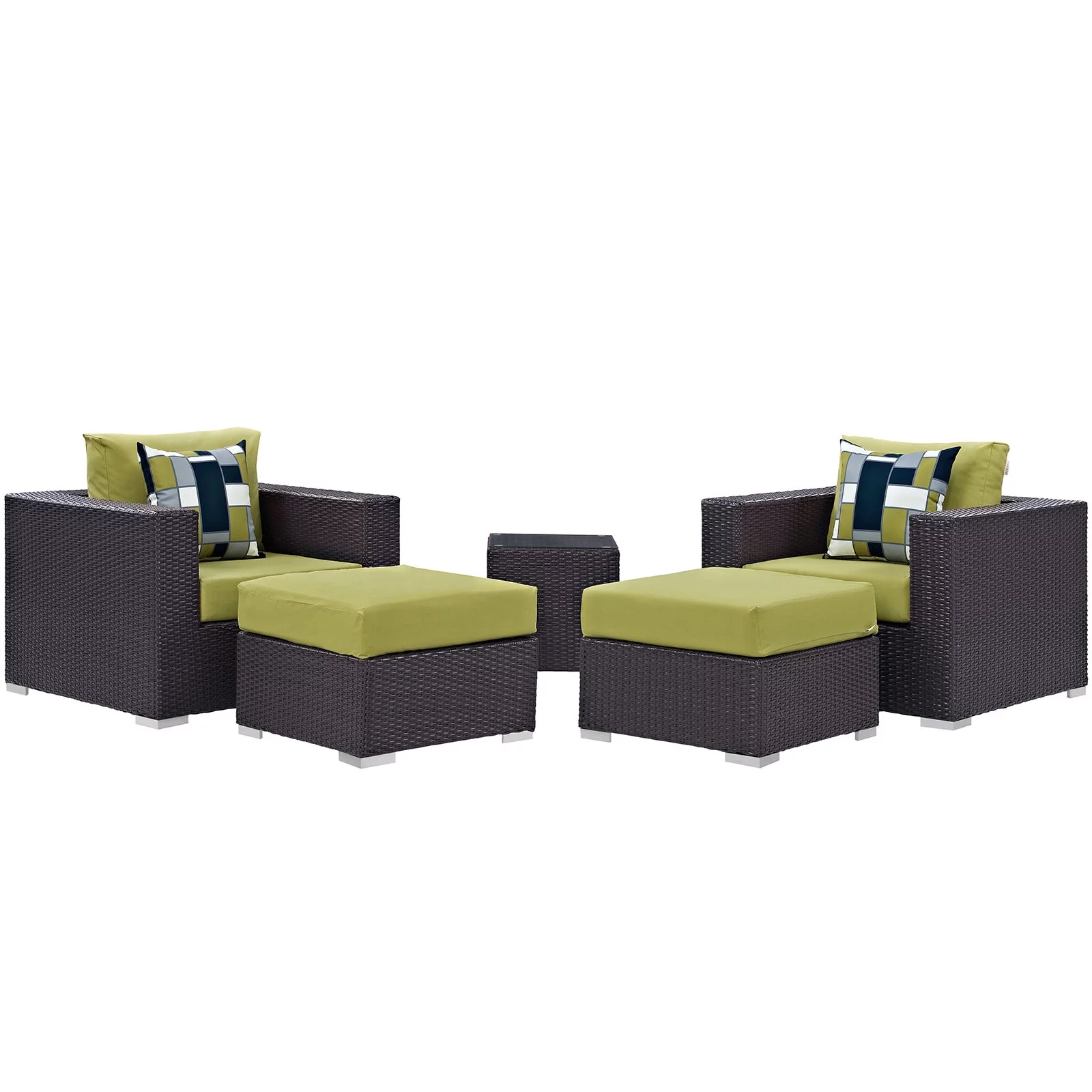 Lounge Armchair Table Set, Green, Rattan, Wicker, Outdoor Patio Balcony Cafe Bistro Garden Hospitality Restaurant, Modern Contemporary HB32991