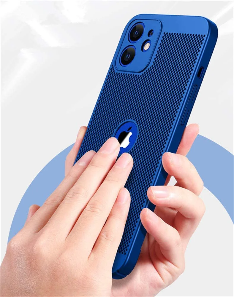 Heat Dissipation iPhone 13 Pro Case (Blue) Breathable Cooling Hollow Cellular Hole Full Camera Lens Protection Ultra Slim Cover