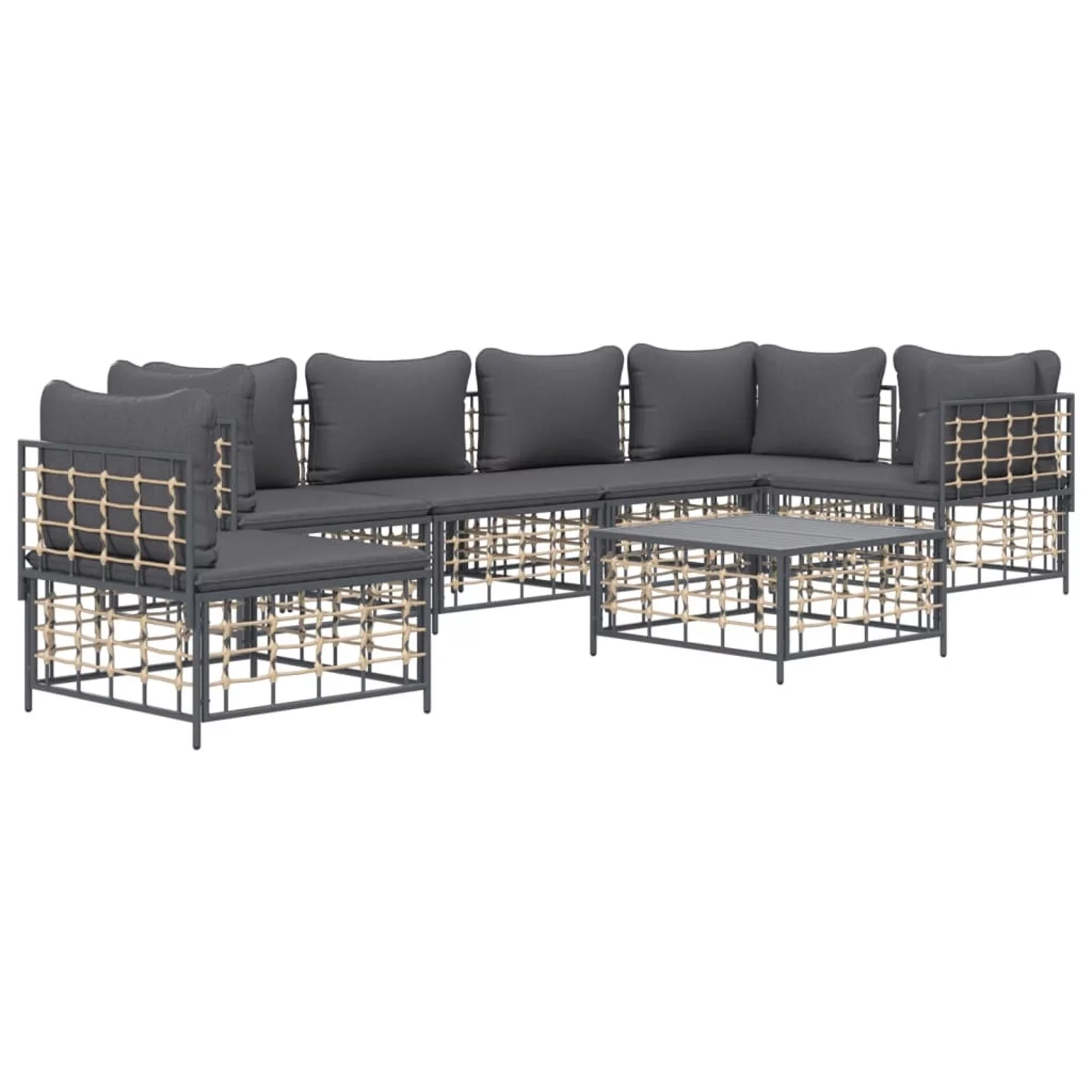 Dcenta 7 Piece Patio Set with Cushions Anthracite Poly Rattan