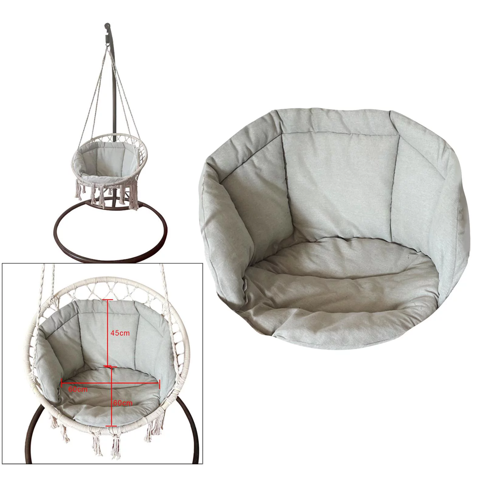 CUTICATE Swing Chair Seat Cushion Garden Rocking Hammock Cradle Pads Wicker Tear Drop Hanging Chair Home Bedroom Yard Deck Gray