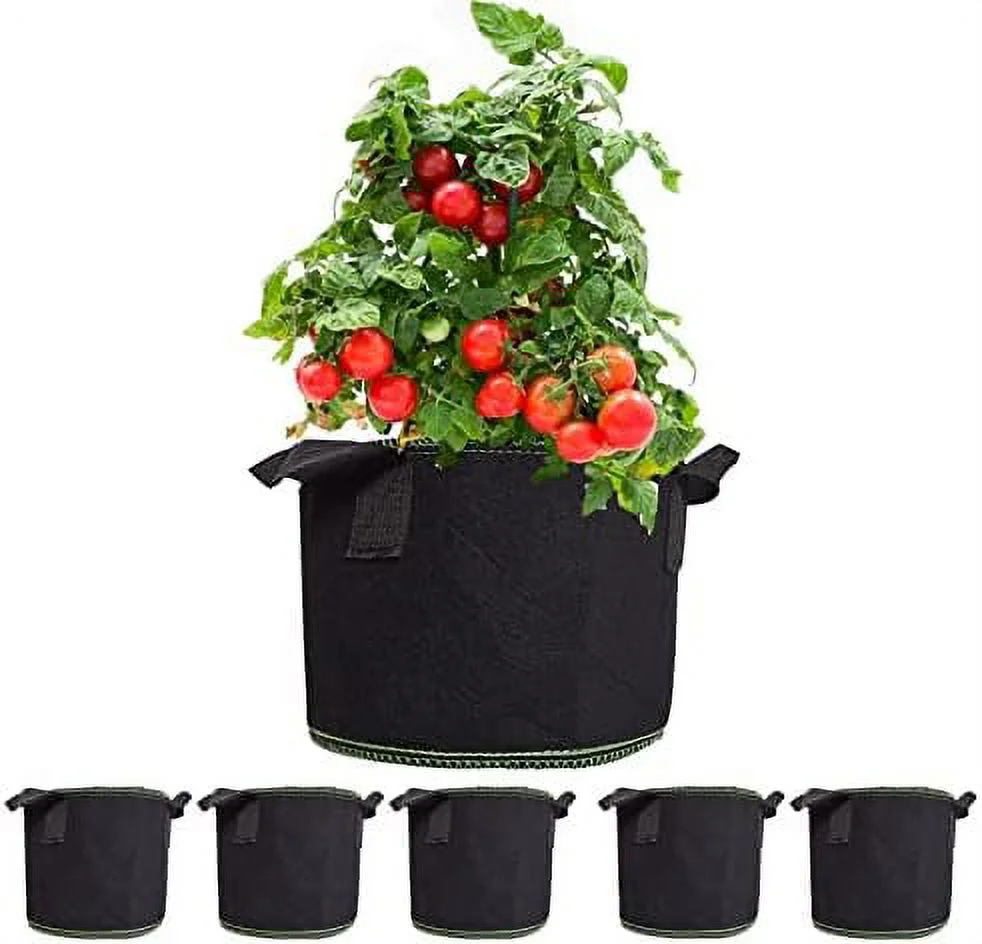 10 gallon fabric grow bag breathable fabric pots plant bags grow pots fabric plant containers with one pair of garden gloves fit for soil plants flowers vegetables garden 5 pcs