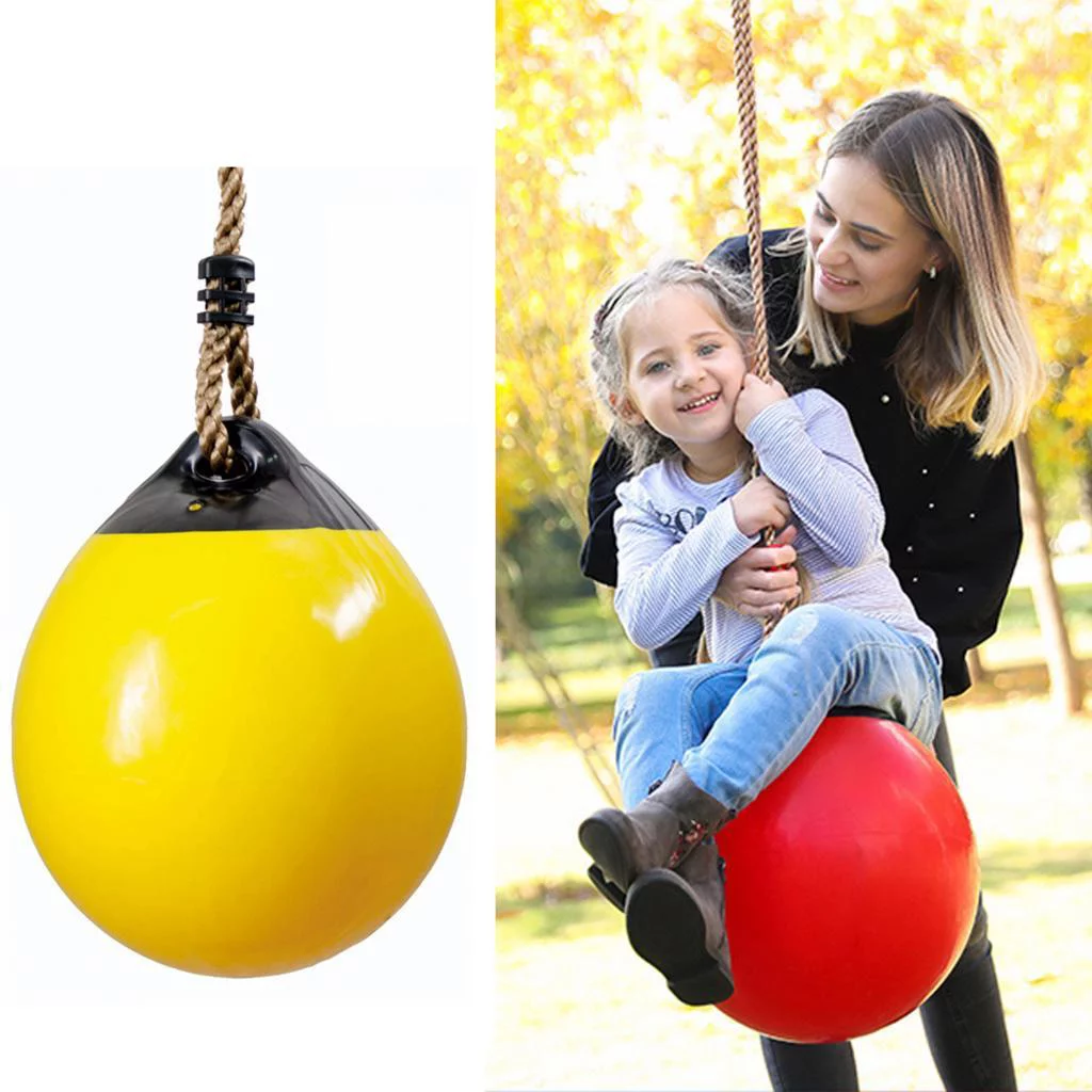 Inflatable Ball Swing Seat With Nylon Rope Gyms Playground Toys - Yellow,