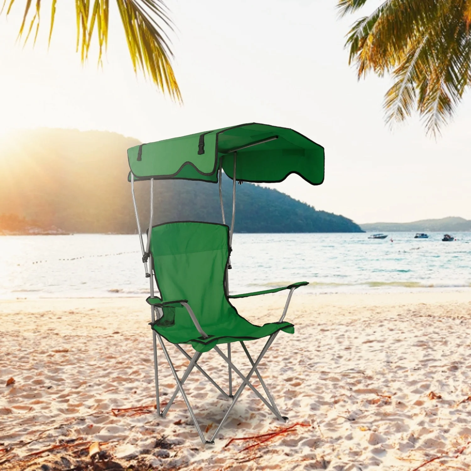 Beach Chair with Canopy Shade, iMountek Folding Canopy Camping Sports Chair, Green