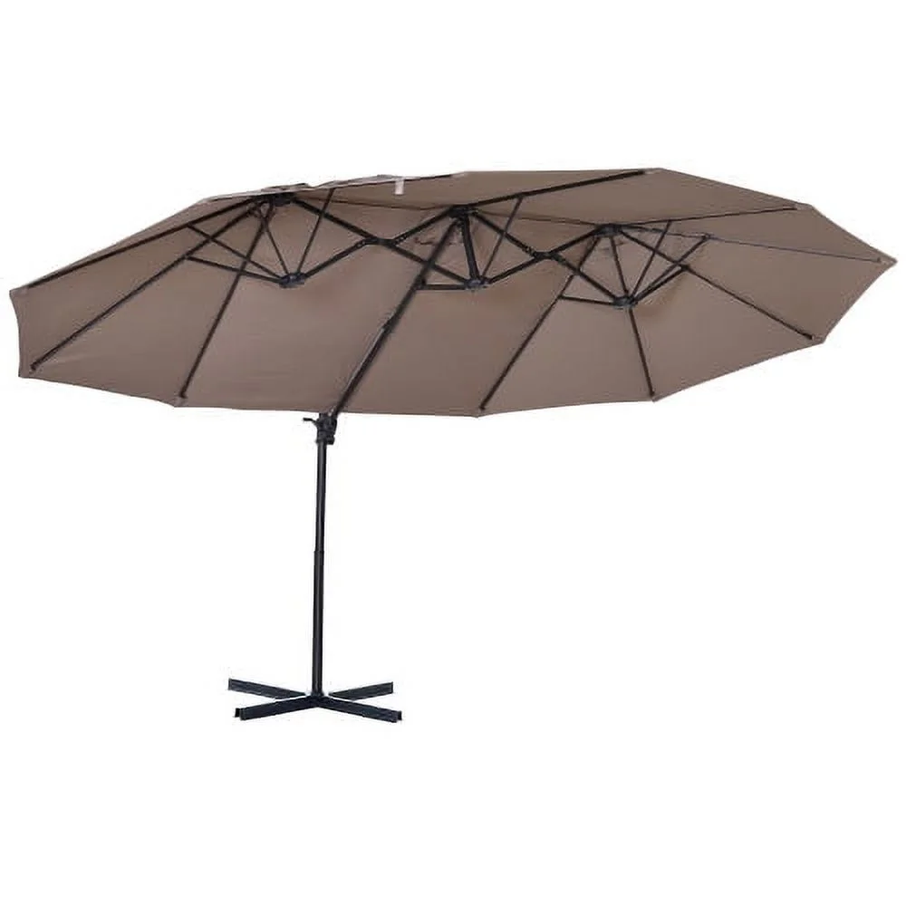 Buumin 14ft Patio Umbrella Double-Sided Outdoor Market Extra Large Umbrella with Crank, Cross Base for Deck, Lawn, Backyard and Pool, Brown