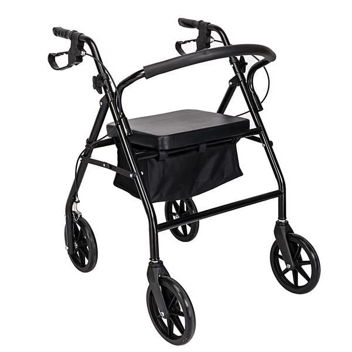 Folding Mobility Rollator Walker with Seat and Backrest Adjustable Handle Height