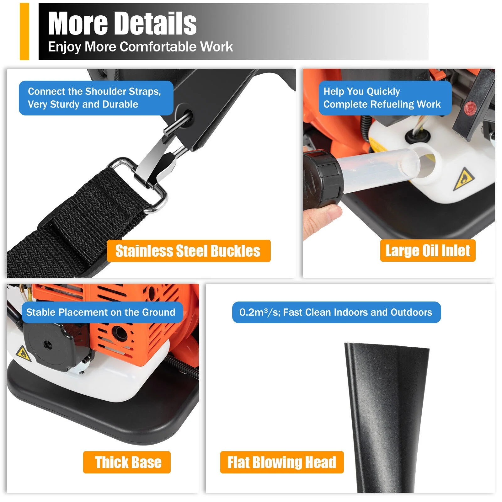 MONIPA Backpackable Snow-Blowing 2 Stroke Gas 42.7cc Backpack Blower Horizontal bar Professional Gas Backpack Leaf Blower