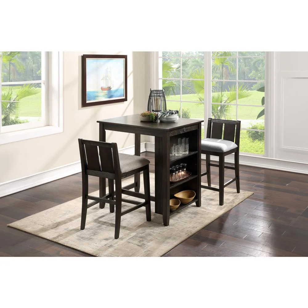 New Classic Furniture Heston 3PC Wood Storage Counter Set w/ 2 Chairs in Cherry