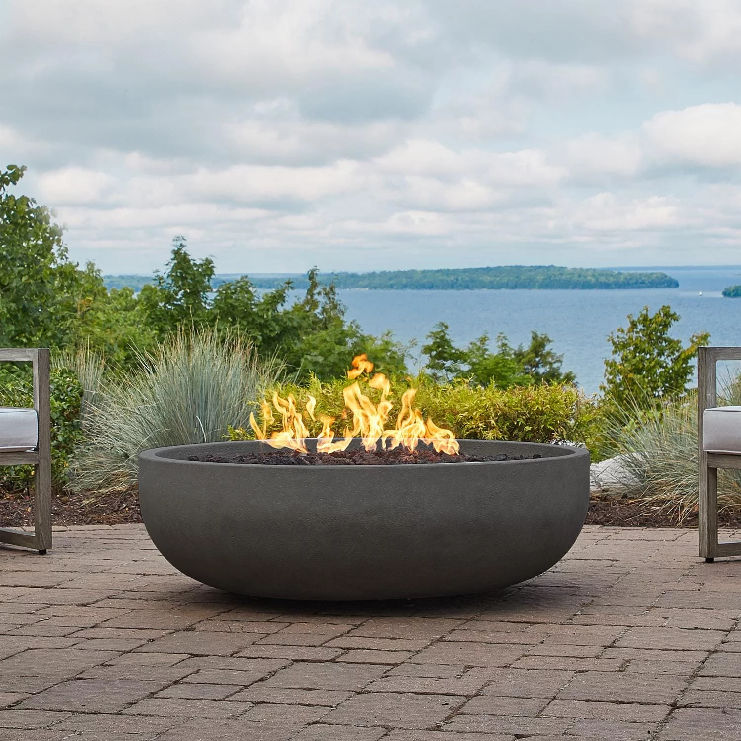 Grand Lake 48 Inch Round Concrete Natural Gas Fire Bowl in Gray By BBQGuys Signature