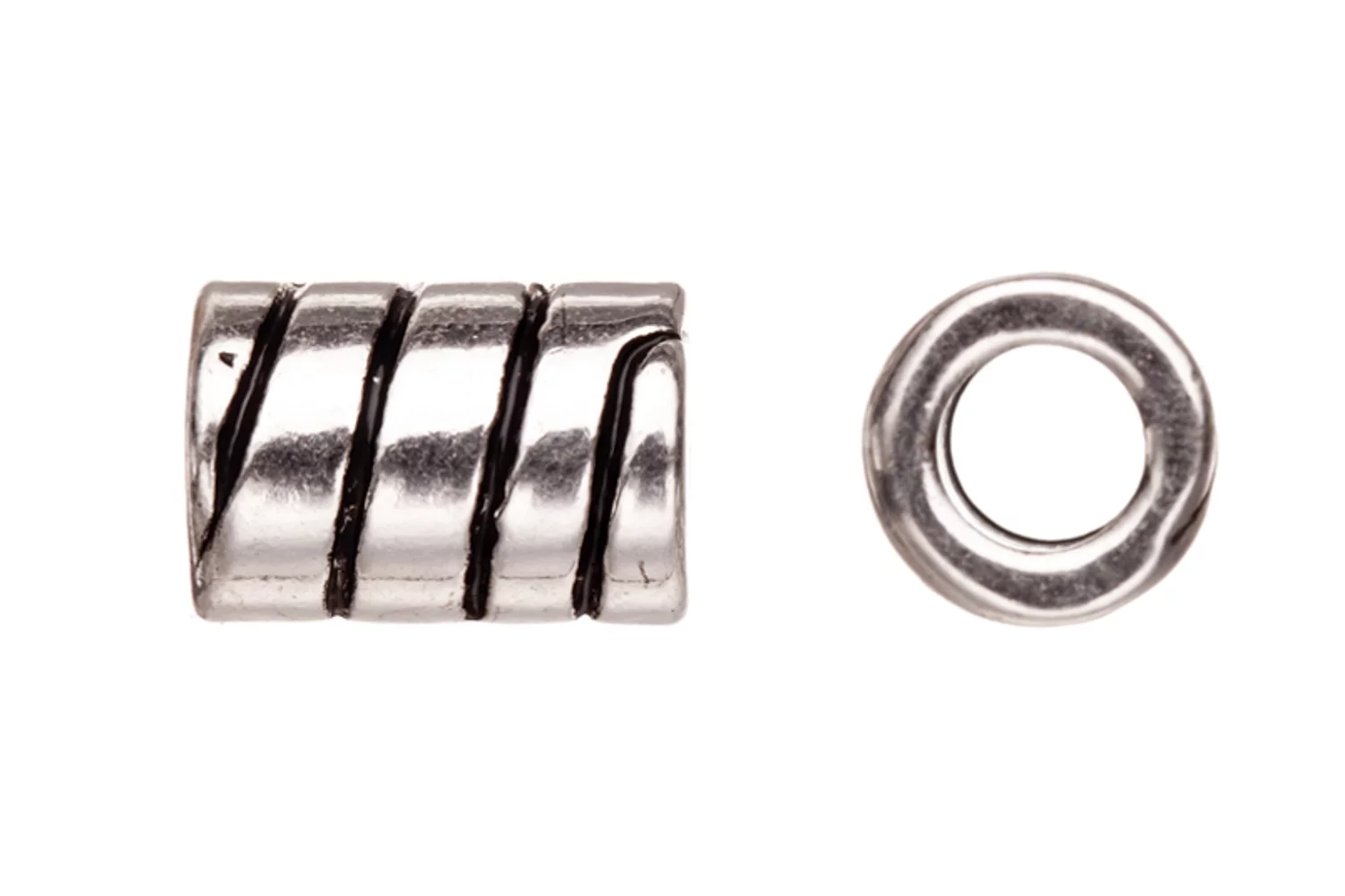 Leather Cord Finding, Antique Silver-Plated, Candy Spiral Patterned Tube Slider Beads