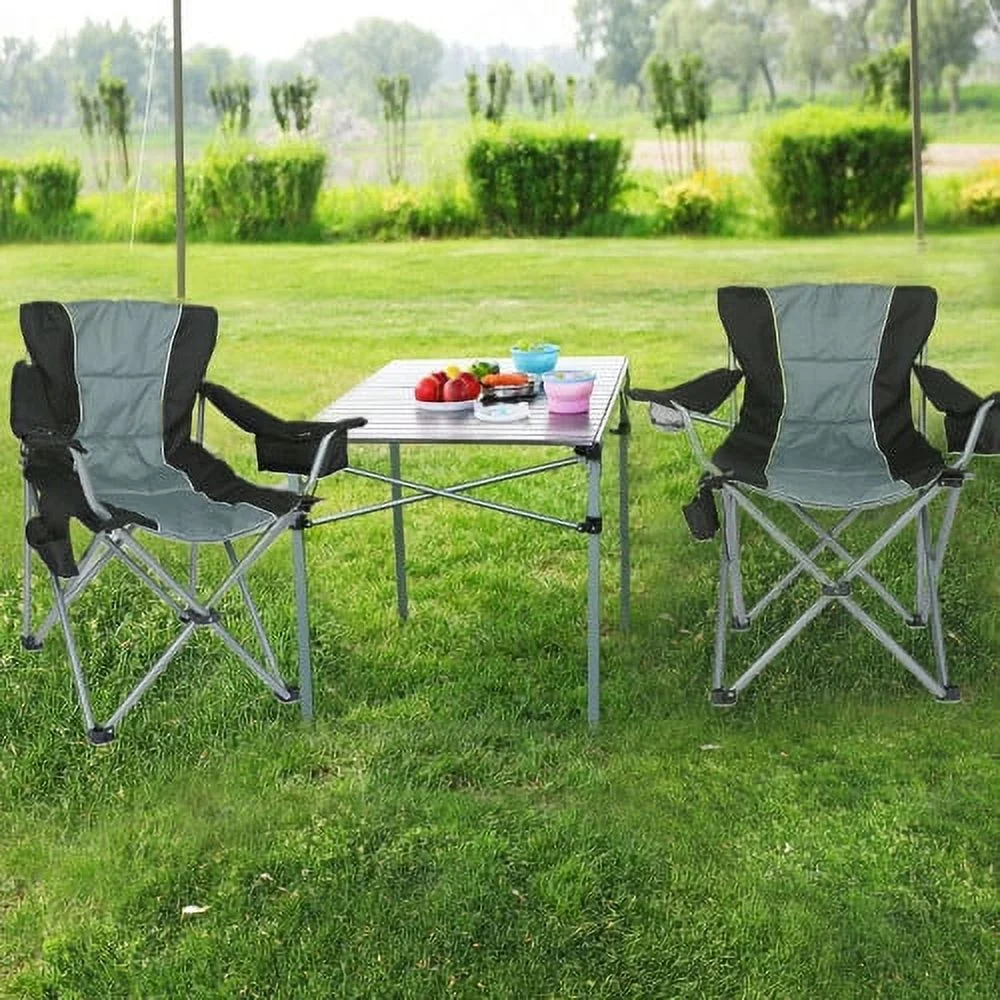 DremFaryoyo Oversized Camping  with Cup Holder  Side Cooler Bag  Heavy Duty Steel Frame Fully P Added Quad Armchair for Outdoors  1-Pack  Grey