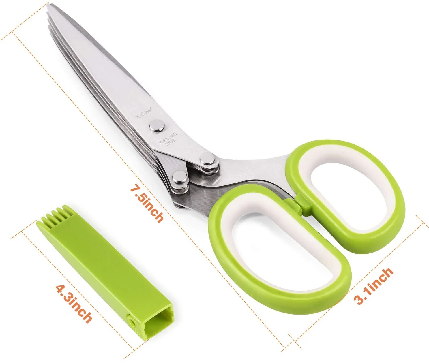 Hamacro Herb Scissors, Multipurpose 5 Blade Kitchen Herb Shears Herb Cutter with Safety Cover and Cleaning Comb for Chopping Basil Chive Parsley (Green)