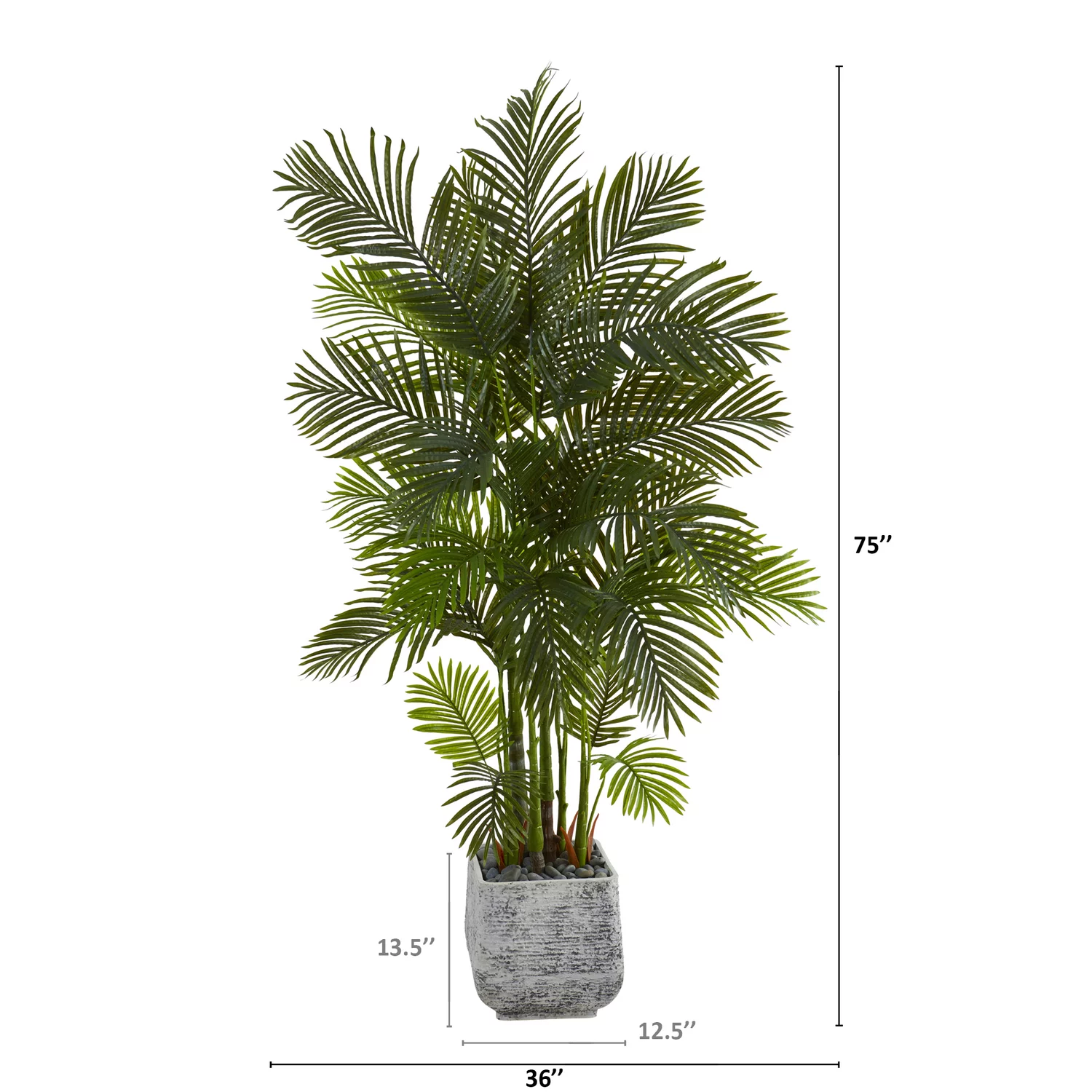 Nearly Natural  75 in. Areca Palm Artificial Tree in White Planter