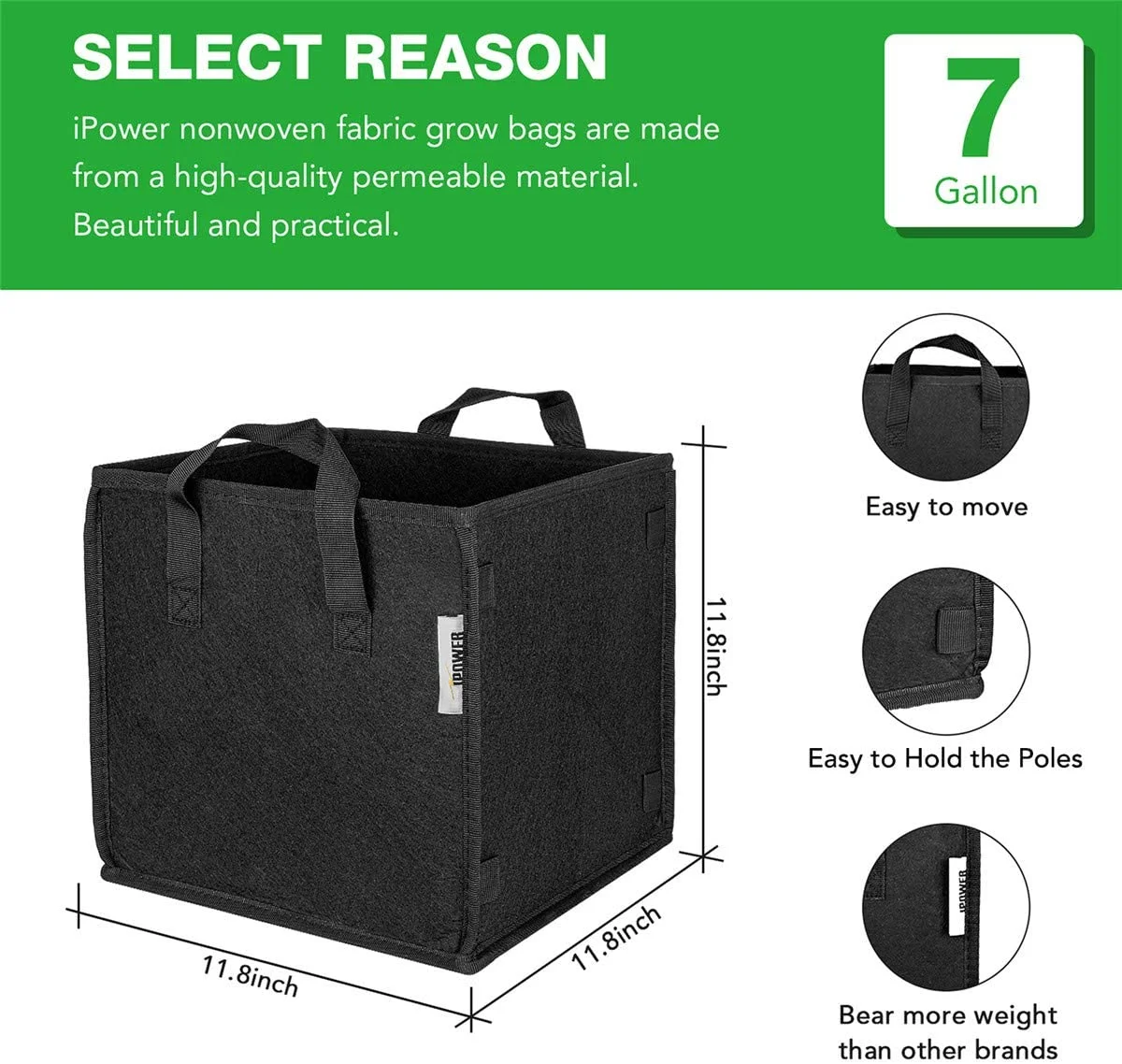 iPower 5 Pack 10 Gallon Square Grow Bags Thick Fabric Planting Pots -Black