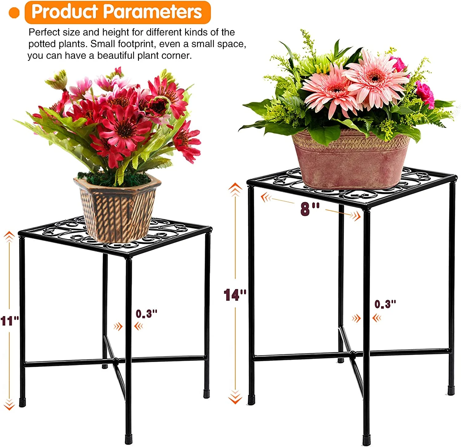 Metal Plant Stand, 2 Pack Art Iron Flower Stand for Decor Plant Corner, Modern Metal Display Potted Rack, Rustproof Flower Pot Stand Hold Up to 8-10 Inch Planter for Home Garden Patio Indoor &Outdoor