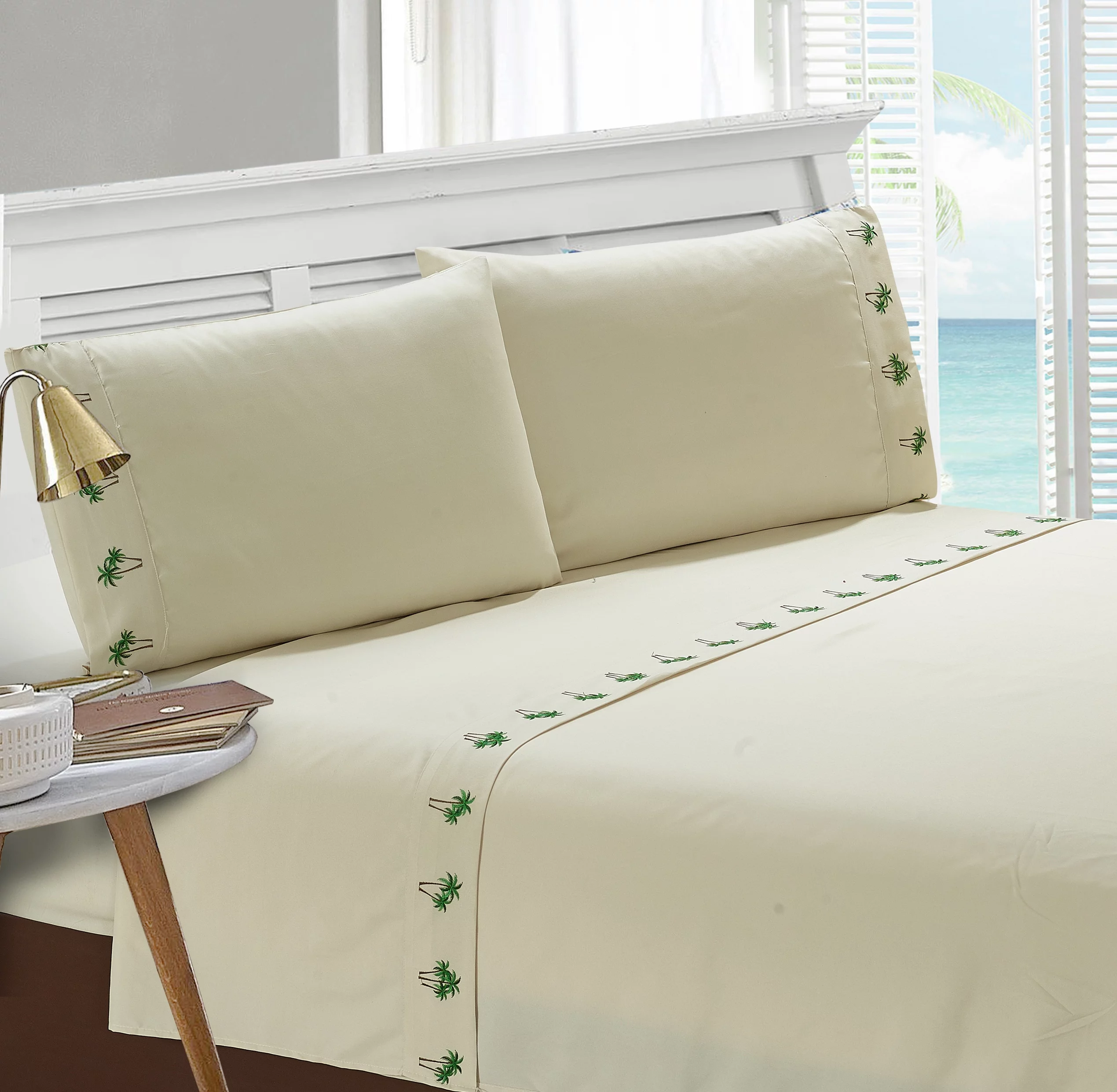 Embroidered Palm Tree Grove Sheet Set Queen