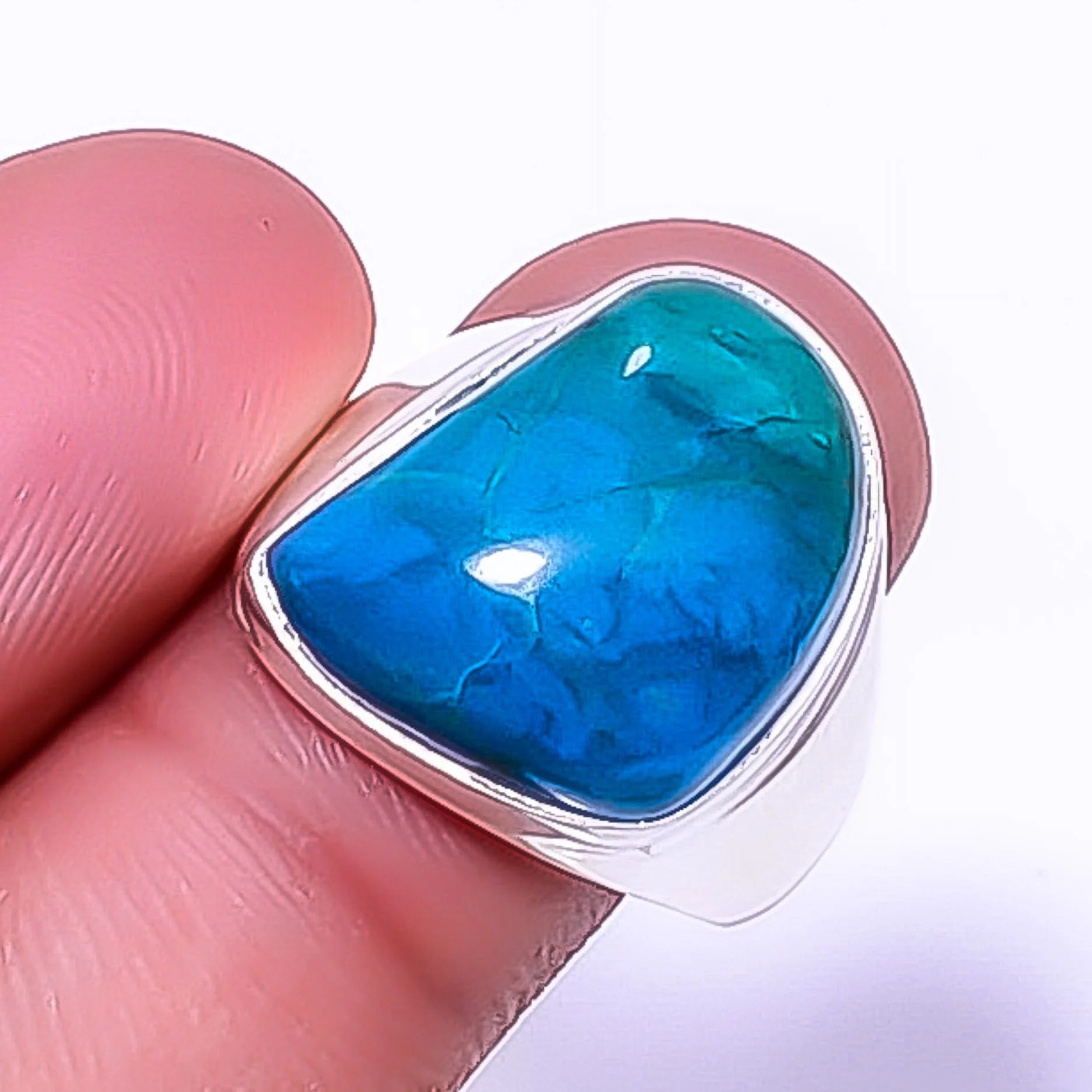 Chrysocolla - Peru 925 Silver Plated Handmade Solitaire Ring s.9 T37 A323, Valentine's Day Gift, Birthday Gift, Beautiful Jewelry For Woman & Girls