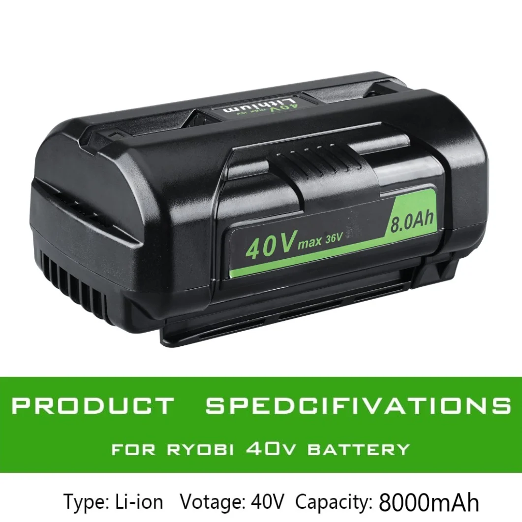Replacement for Ryobi OP40601 40V 8.0Ah Battery OP4060 OP4015 OP4026 OP40261 OP40201 OP4030 OP4040