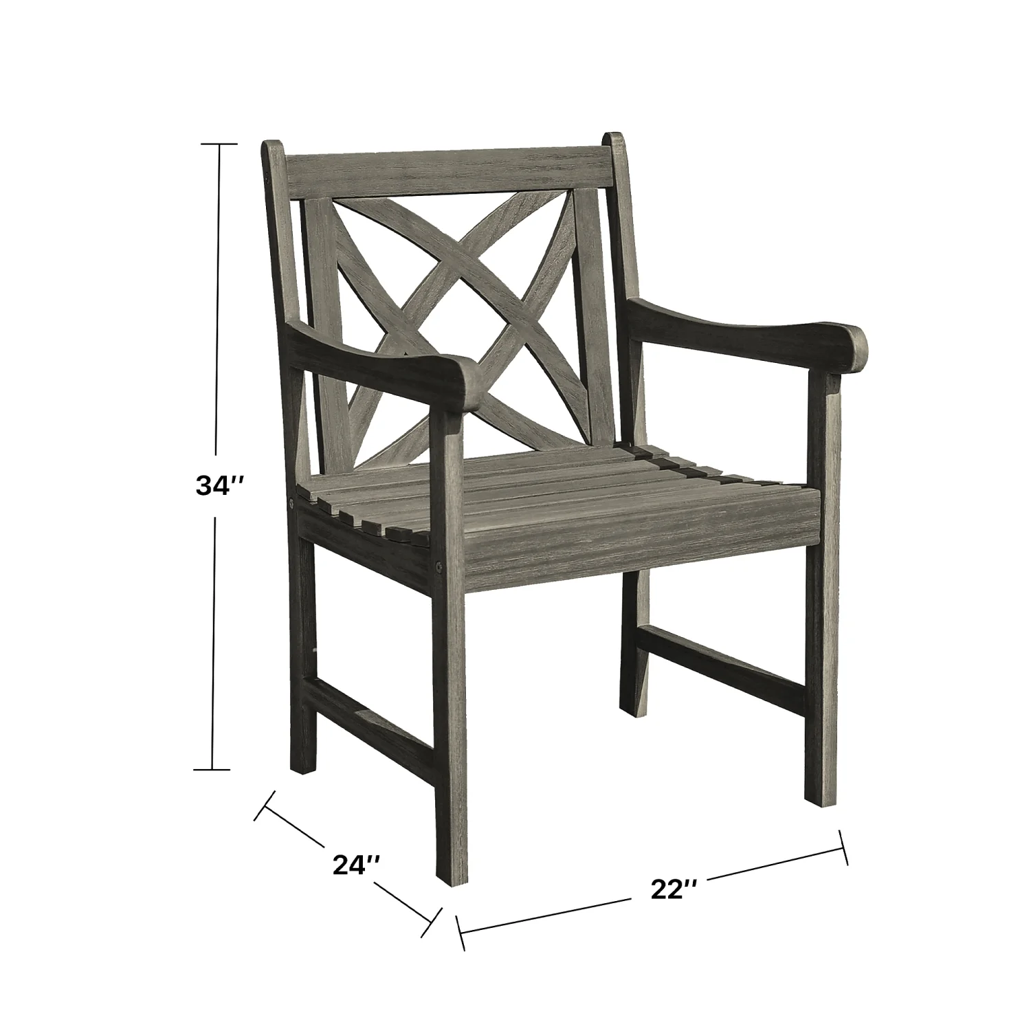 TJCGDTY Heraldo Grey-washed Farmhouse Wood Patio Armchair