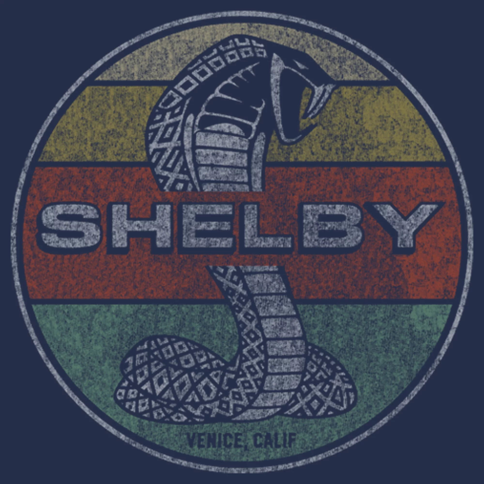 Men's Shelby Cobra Distressed Colorful Stripe Stamp  Graphic Tee Navy Blue Heather Large