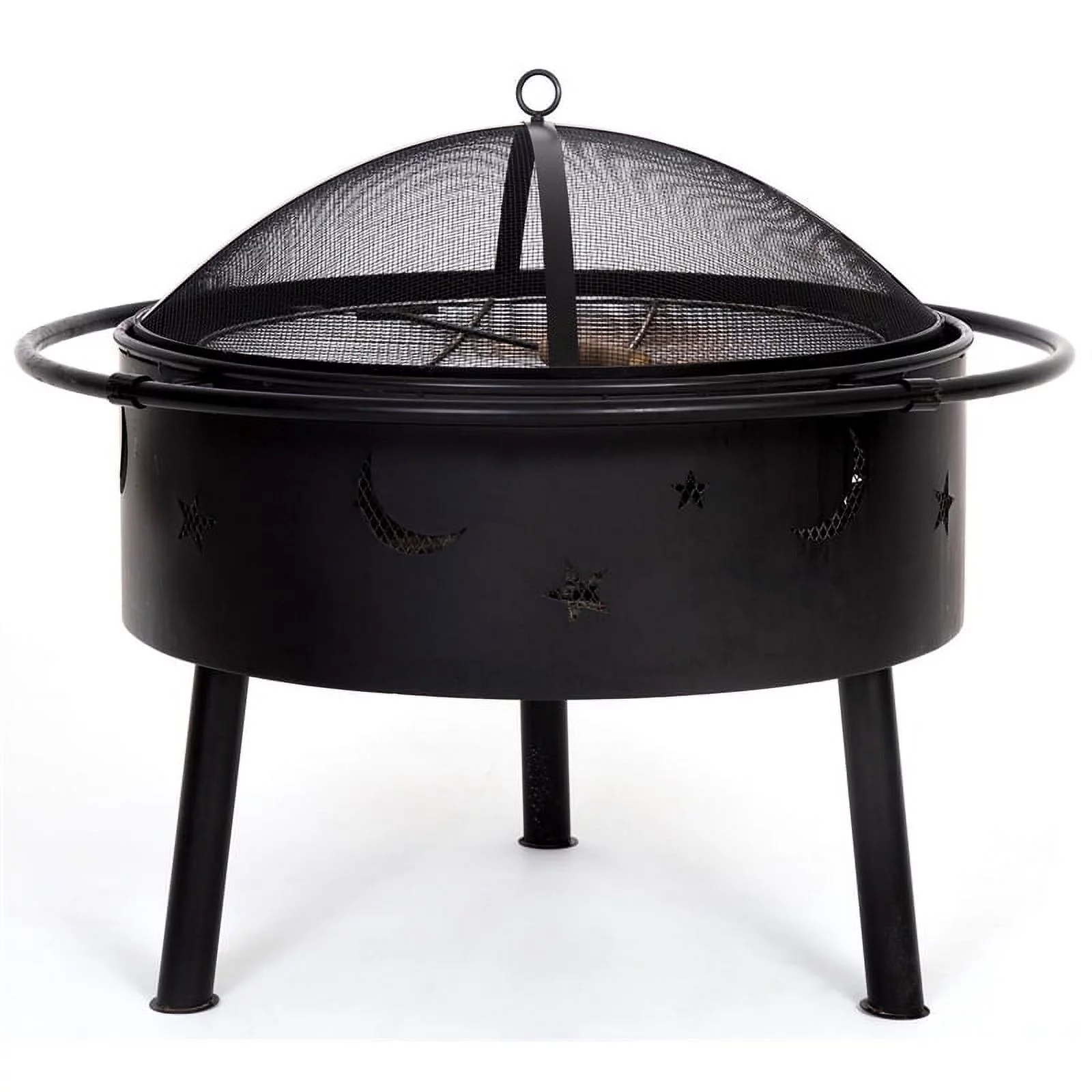 Afuera Living Traditional Moon Steel Wood Burning Fire Pit in Black