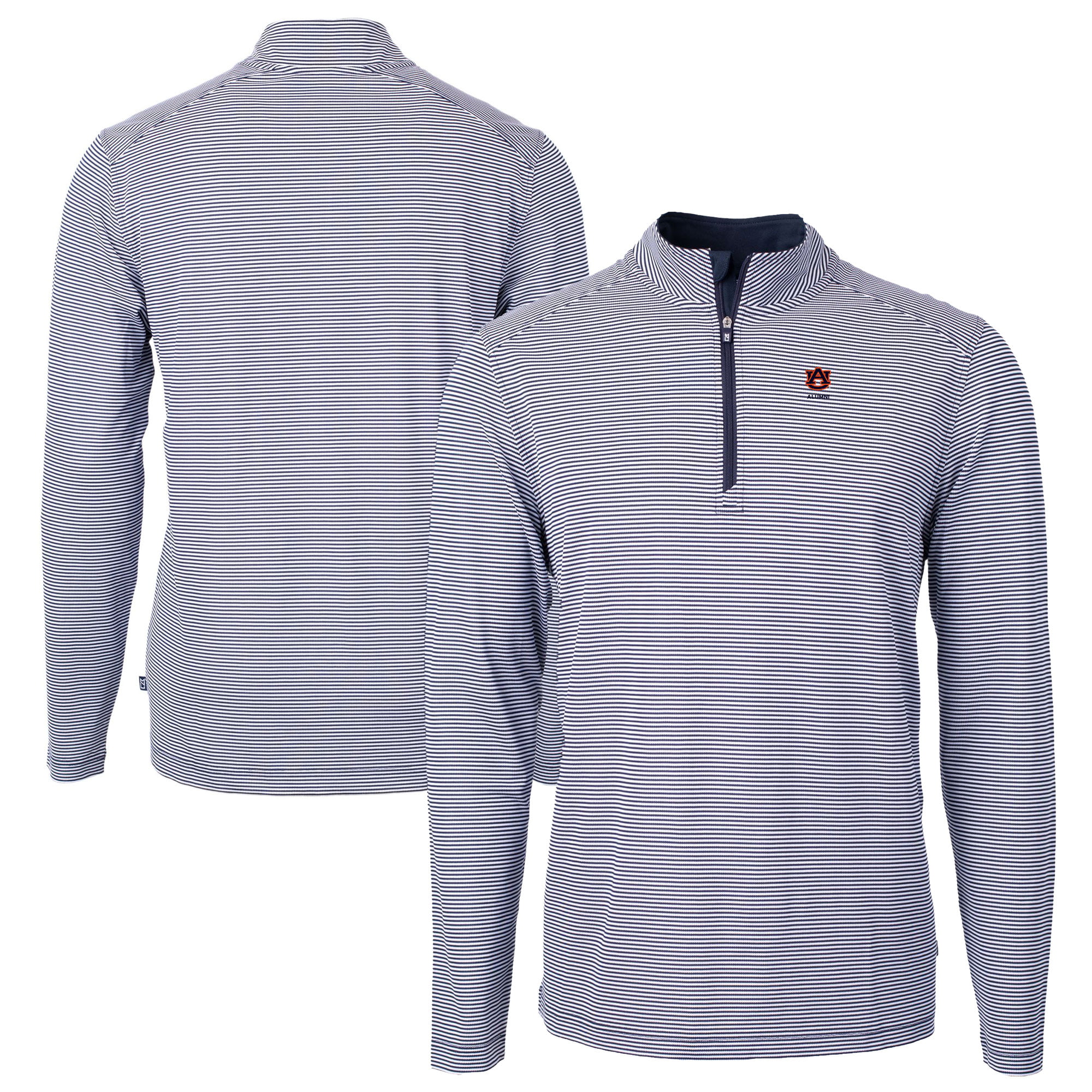 Men's Cutter & Buck  Navy Auburn Tigers Alumni Logo DryTec Virtue Eco Pique Micro Stripe Recycled Quarter-Zip Pullover