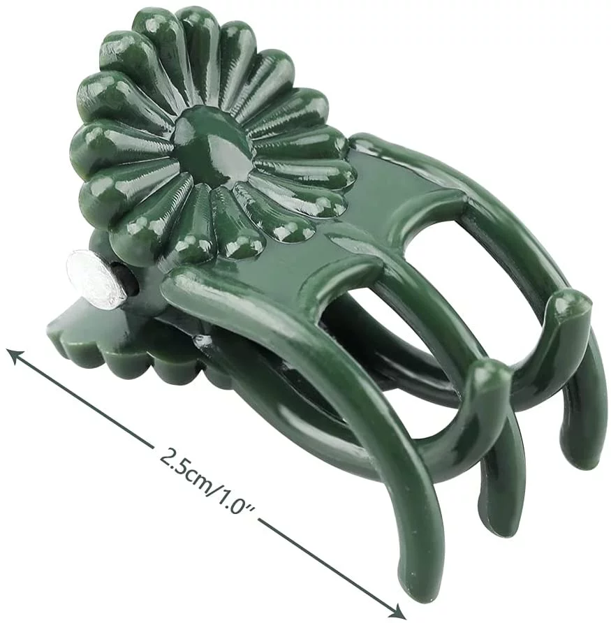 Orchid Stem Clips,Medium Daisy Plant Clips, 100 Pcs Plant Support Clips Garden Flower Thick Plastic Vine Clips Dark Green