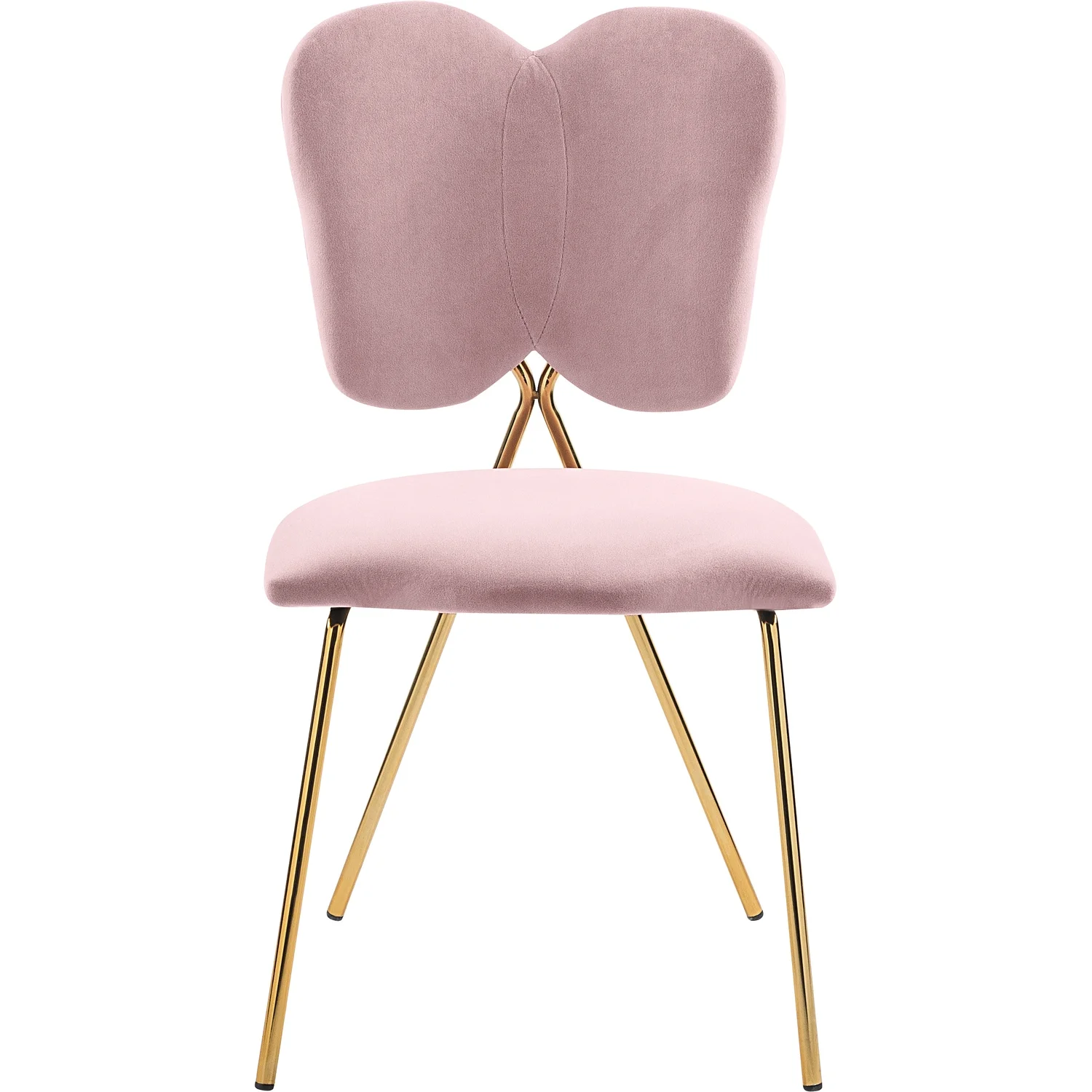 Homestock Handcrafted Haven Velvet Upholstered Dining Chair with Butterfly Shaped Back and Sturdy Gold Iron Legs