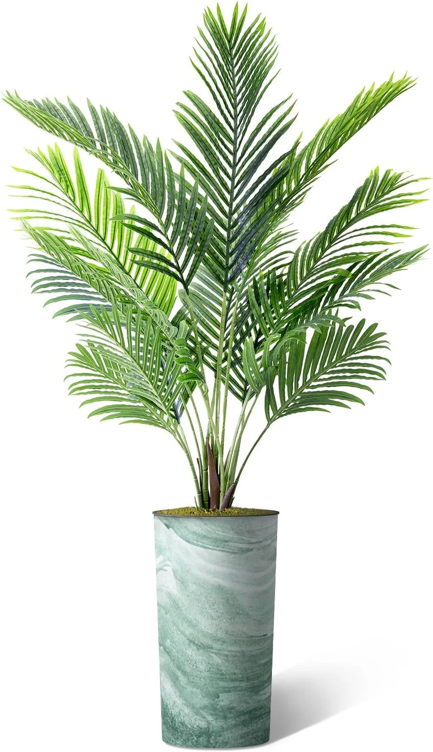 Artificial Tree in Green Watercolor Planter, Fake Areca Tropical Palm Silk Tree for Indoor and Outdoor Home Decoration - 66
