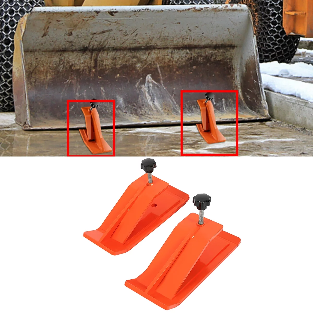 Kojem 2PCS Tractor Bucket Ski Edge Tamer Skid Protector Snow Leaf Removal Orange