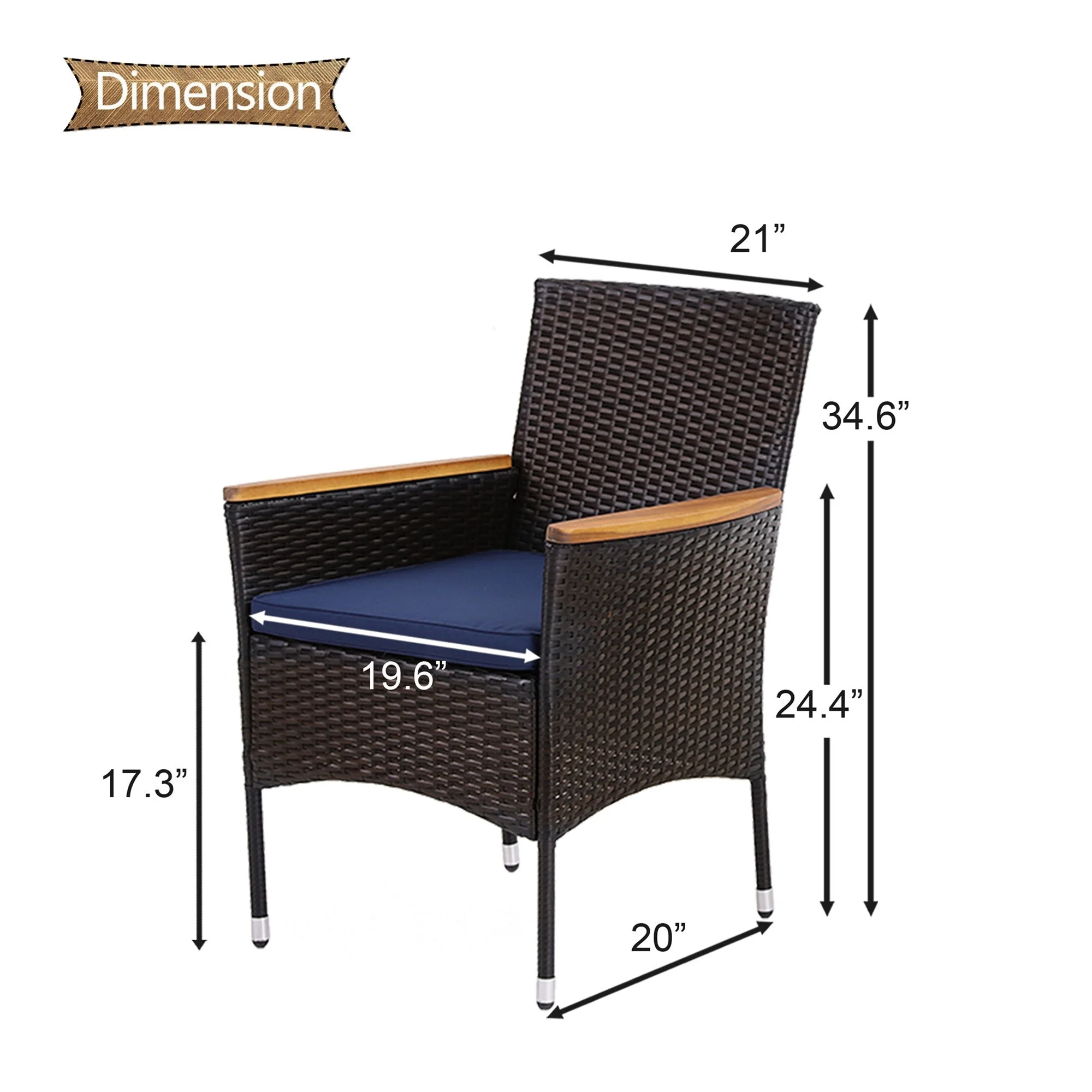 Sophia & William Patio Rattan Dining Chairs Set of 4 with Blue Cushions