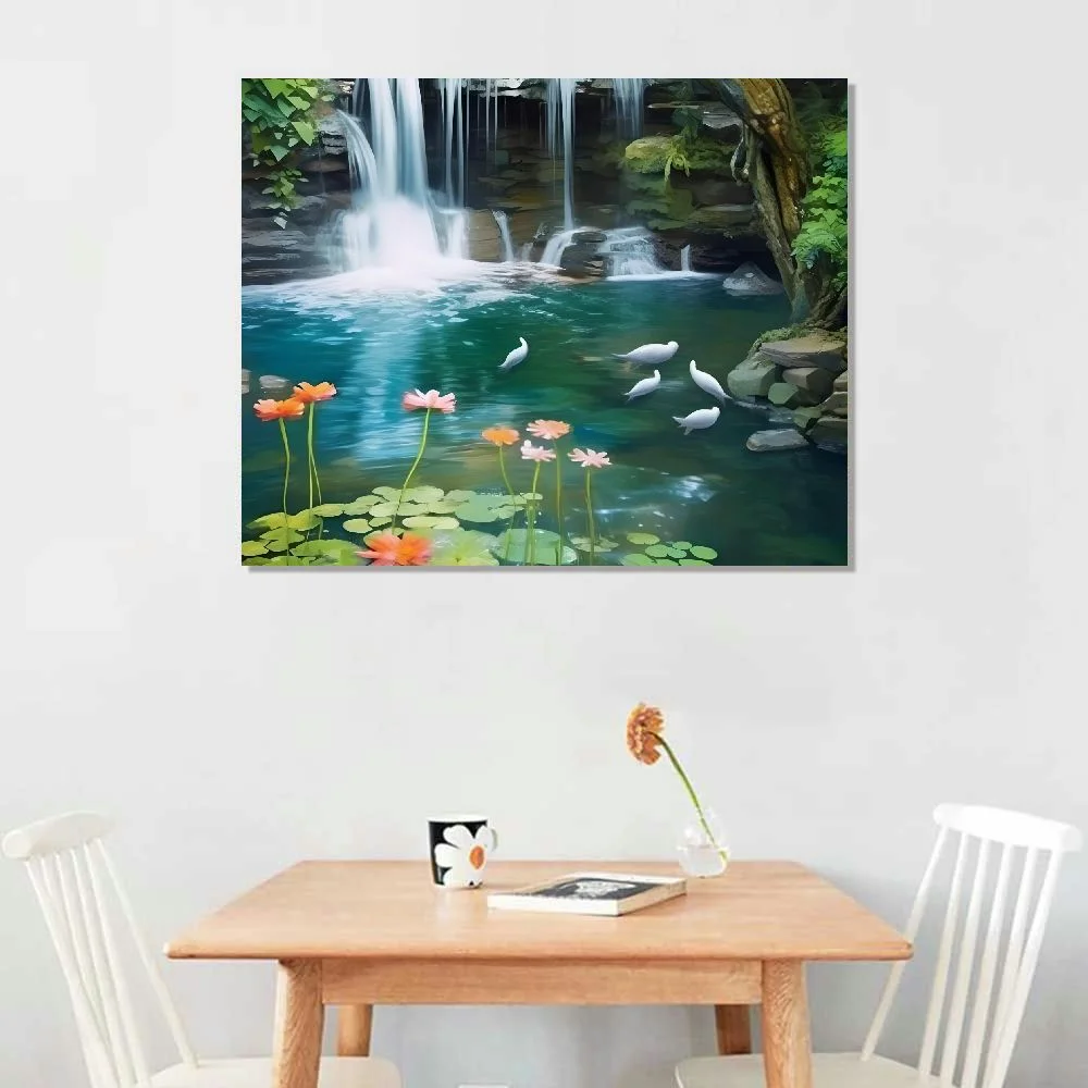 Chilfamy Canvas Wall Art Picture 20x16in for Living Room Bedroom Fall Decor Waterfall Scenery 20x16in