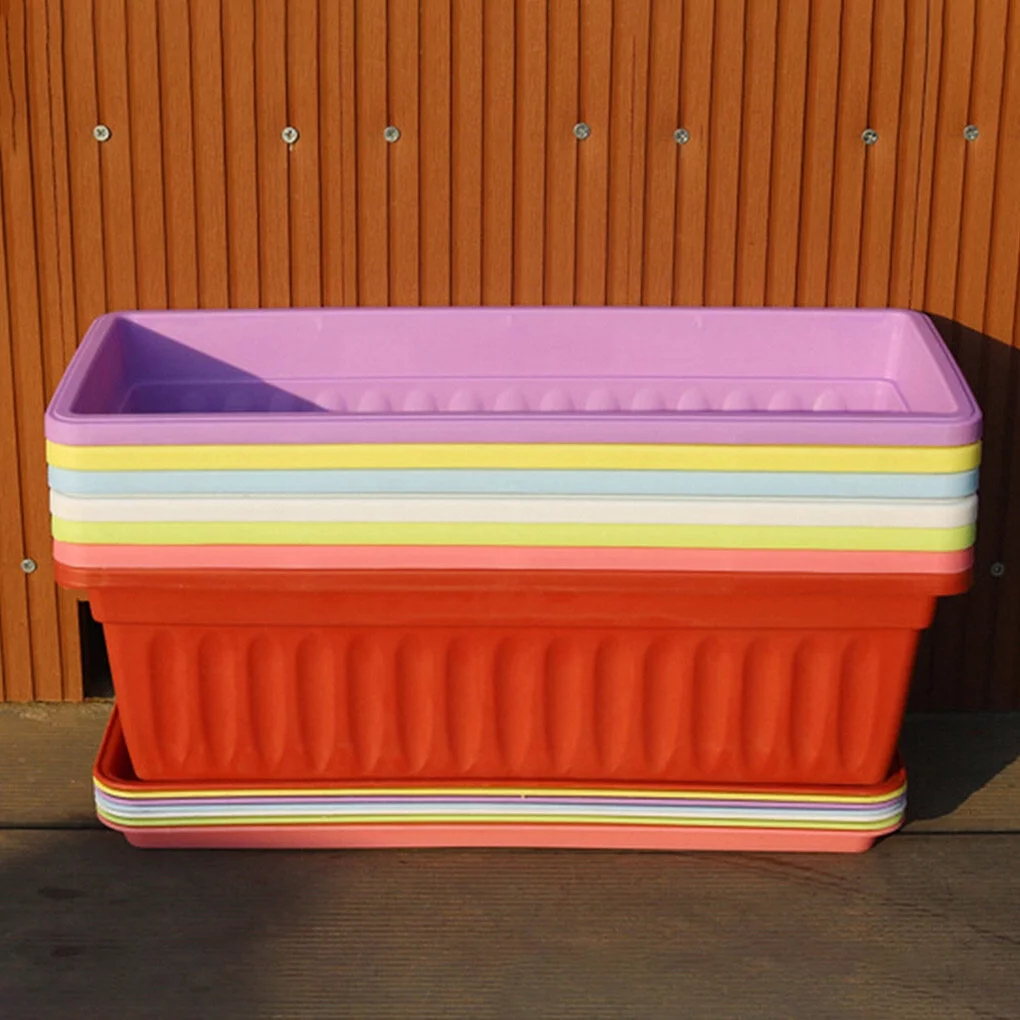 Dido 3pcs Resin Rectangular Planting Pot Drainage Hole Vegetable Flower Planter Home Garden Plant Tray Yellow 44x19x14cm