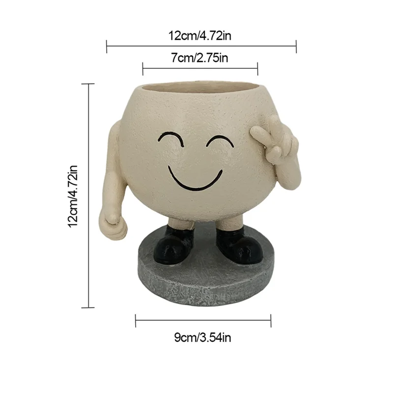 FU-kuuka Smile Face Planter Resin Flower Pot Smiling Design Novelty Planters Garden Pot Balcony Plant Pots Succulent Planters For Indoor Outdoor