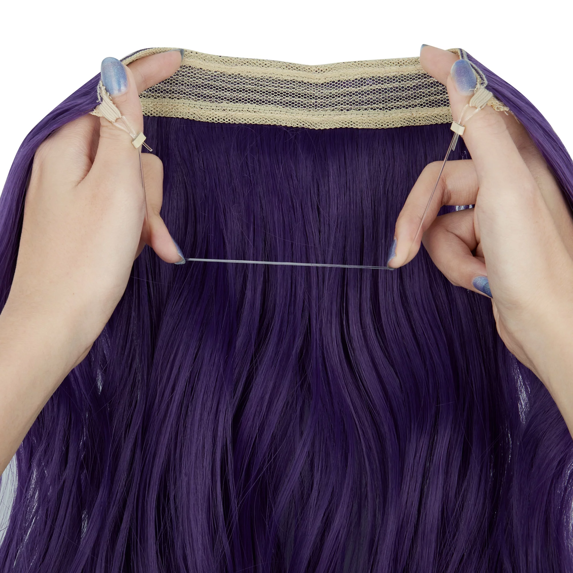 Women Invisible Wire Hair Extensions Hidden No Clip Natural Hair Extensions Long Soft Silky Straight Curly Hairpiece Wavy Hidden Hair Extension Synthetic Hairpieces 18-22 inch Hairpiece