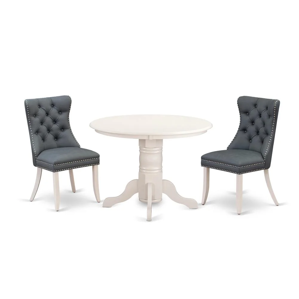 East West Furniture 3 Piece Kitchen Table Set Consists of a Round Dining Table with Pedestal