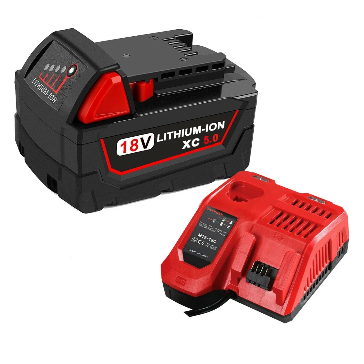 Vanon For Milwaukee M18 XC 5.0 AH Extended Lithium-ion Battery 48-11-1850 and Fast Charger