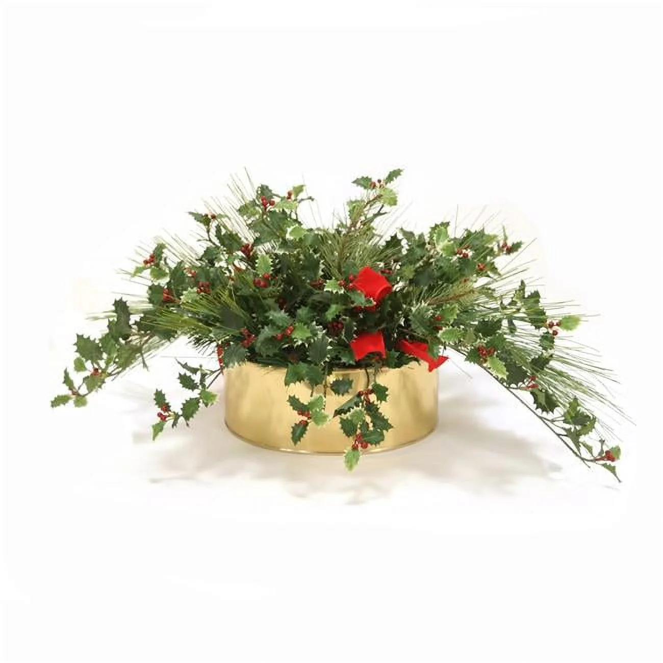 Disttive Designs X01XA9 Unisex Mixed Pine with Holly in Brass Oval Planter - Green
