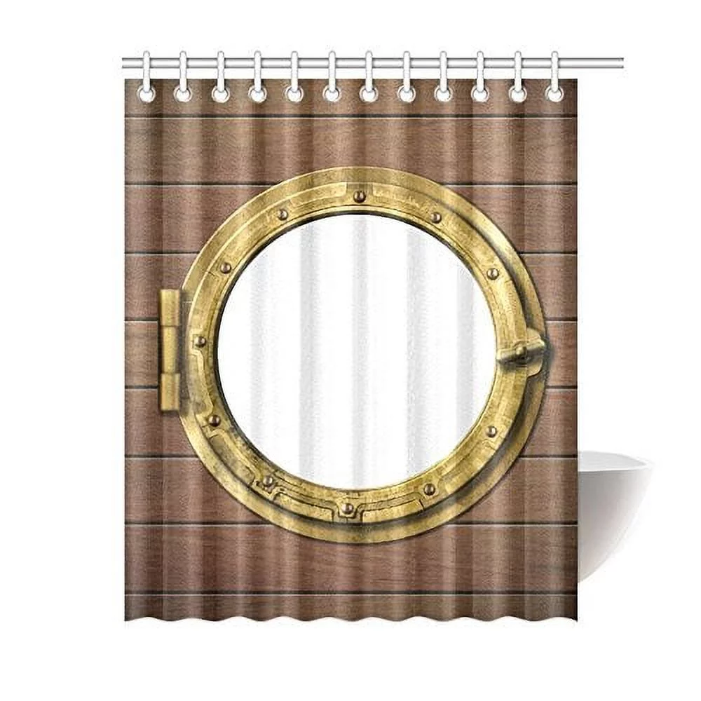ARTJIA Porthole On Wooden Ship Wall Bathroom Waterproof Fabric Shower Curtain 66x72 inches