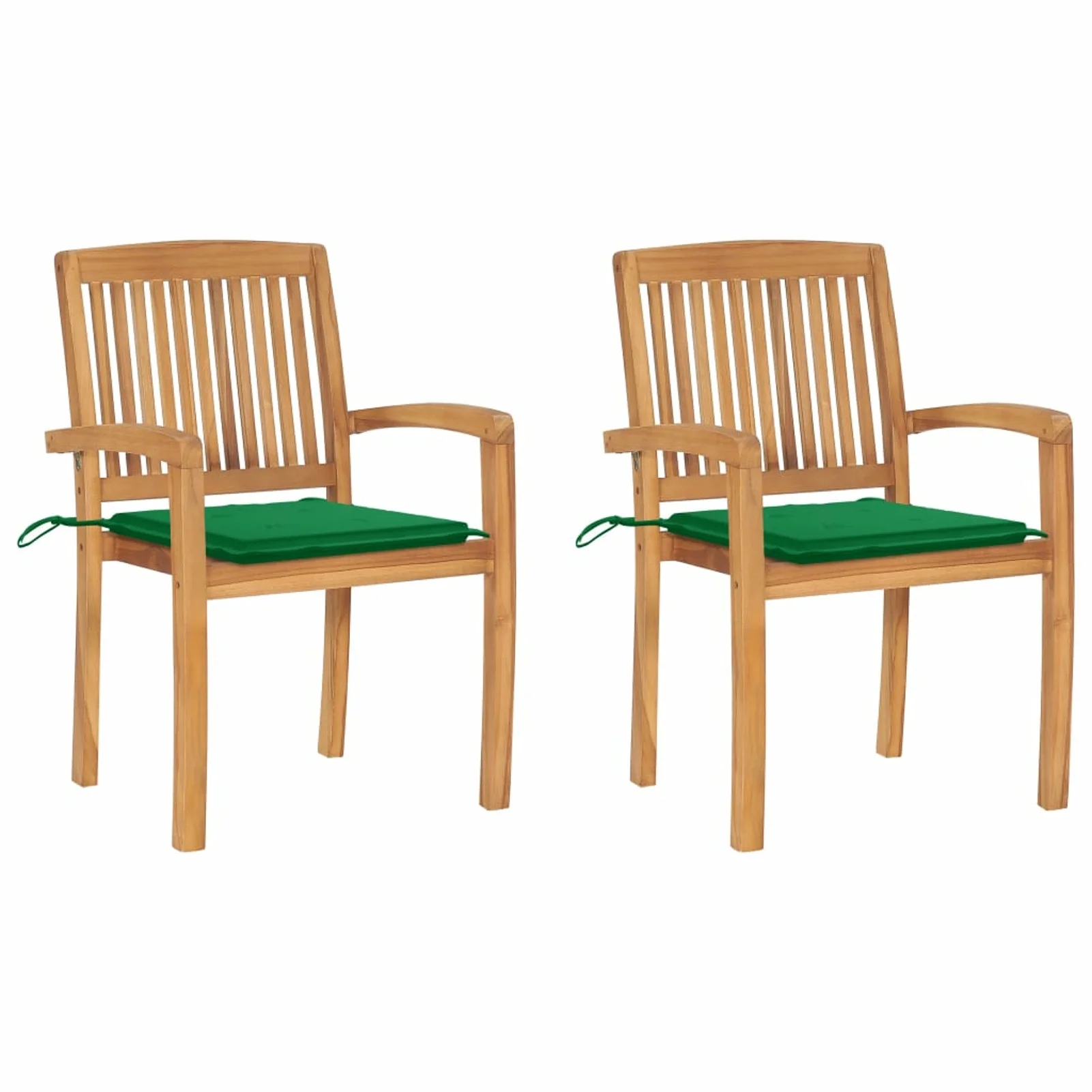Aibecy Patio Chairs 2 pcs with Green Cushions Solid Teak Wood