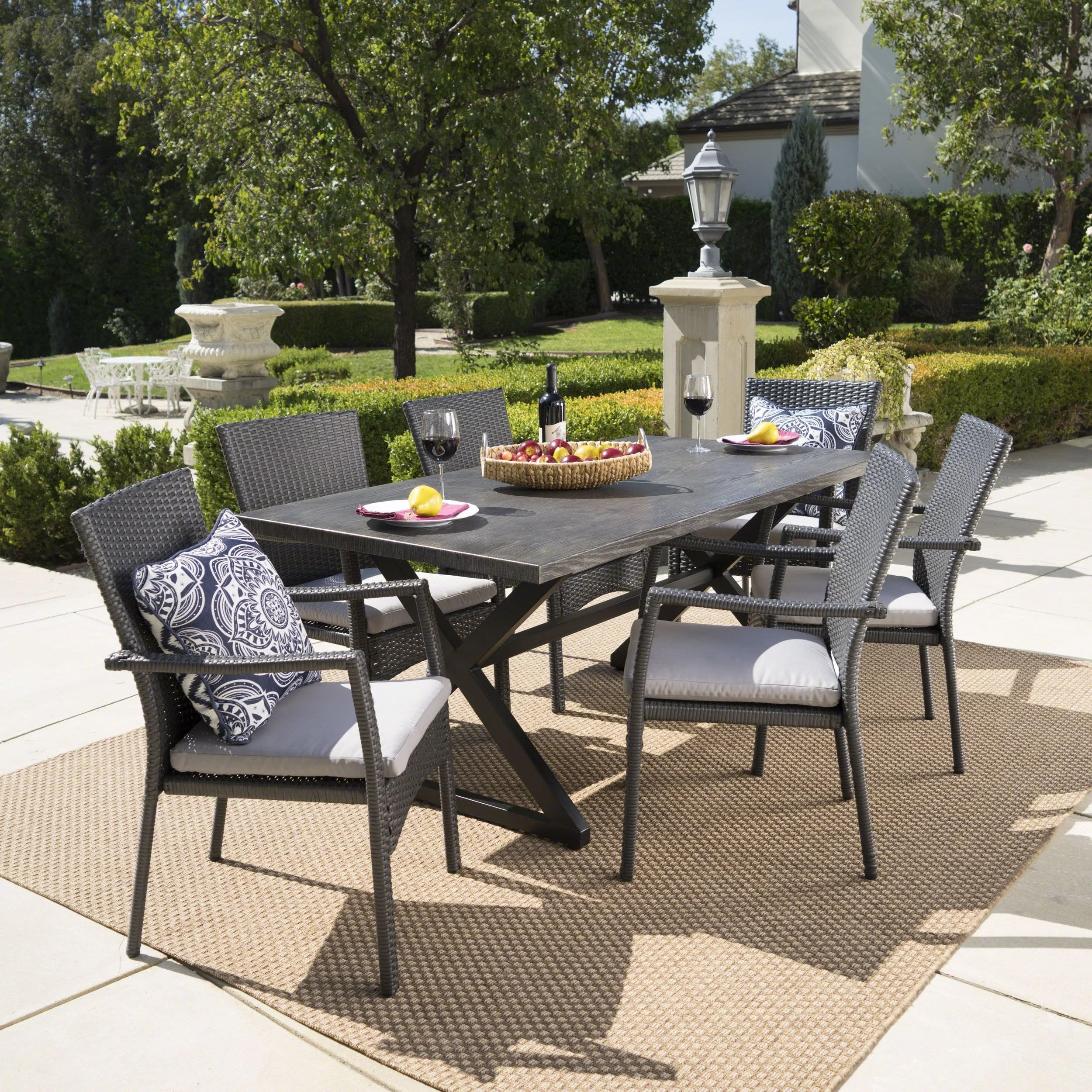 Christopher Knight Home Adina 7-piece Wicker Aluminum Dining Set by  - N/A Grey