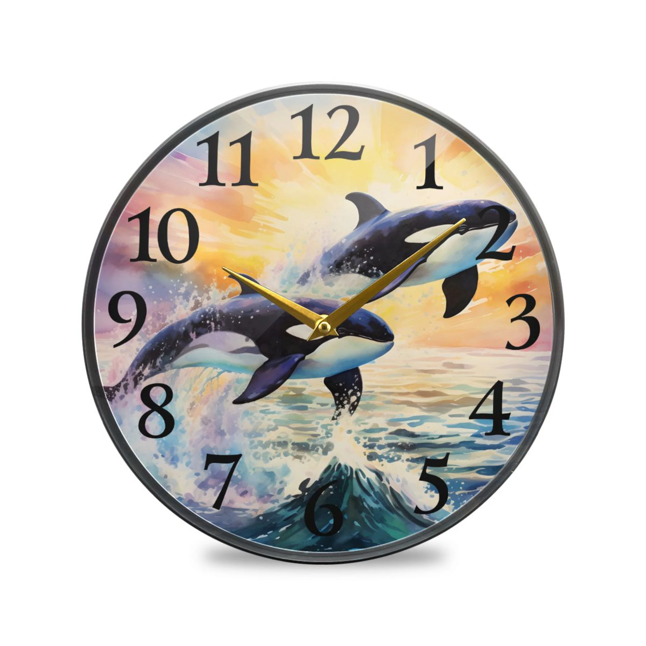 Whale on Water Wall Clocks Battery Operated 11.9 Inch Round Clock Acrylic Silent Non-Ticking Bedroom Living Room Decorative Clocks