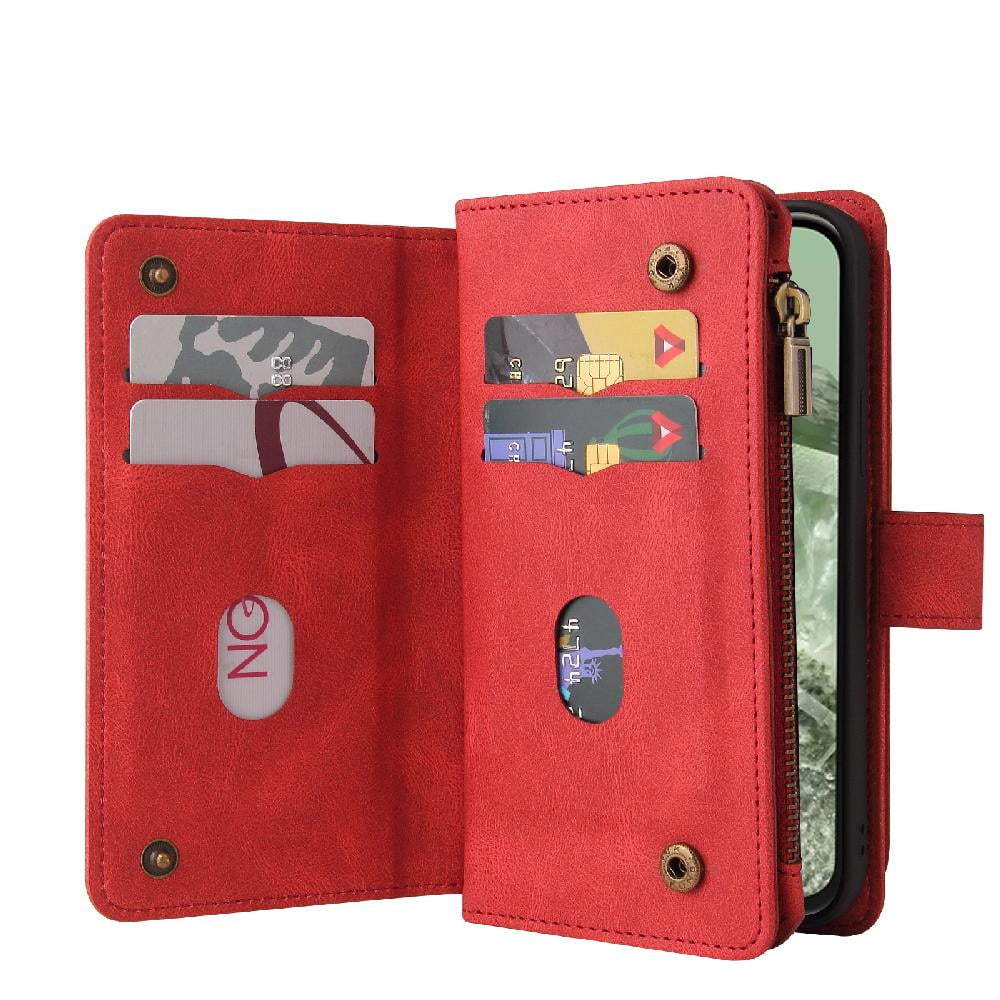 Case for Google Pixel 8A Zipper Poket PU Leather Magnetic Closure With Card Slot Stand Fifteen Card Slots