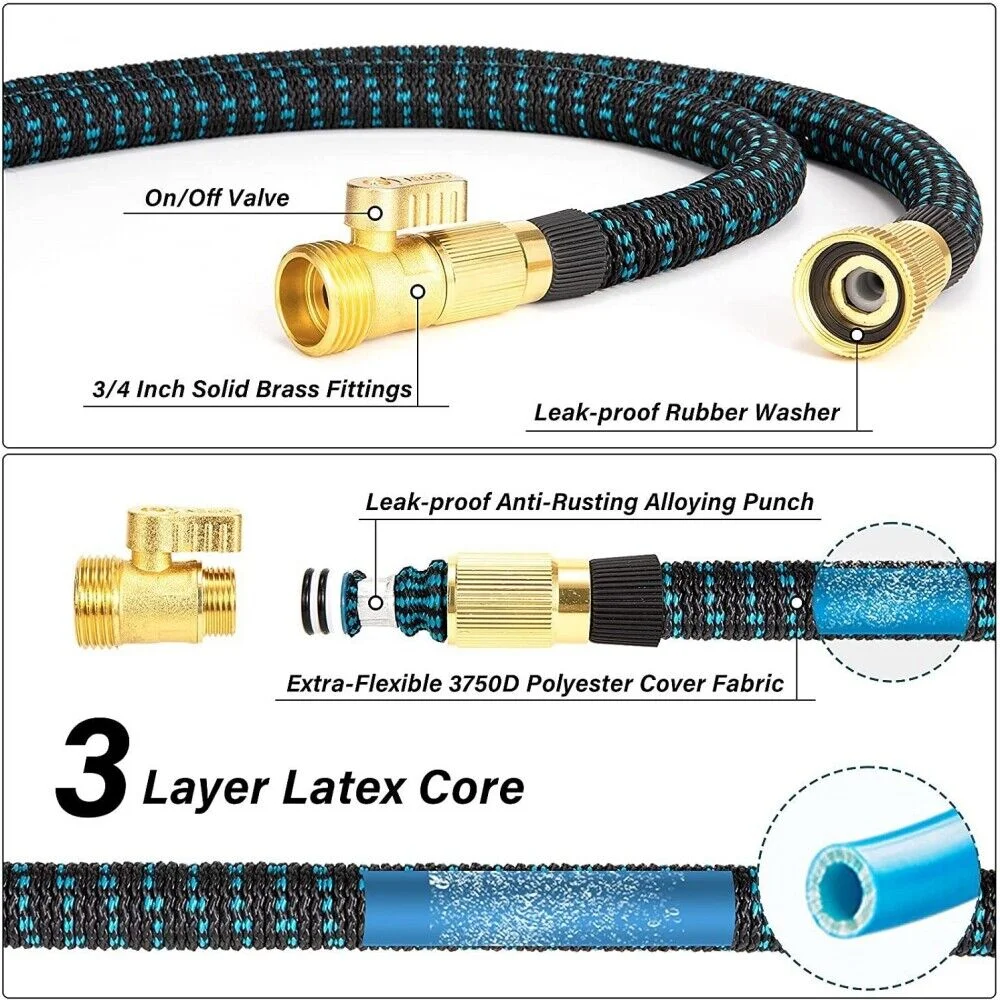 Amazingforless (25ft - 150ft) Water Hose - Upgraded Leakproof Lightweight No-Kink Garden Hose, Flexible Expanding Water Hose (Black, Blue, Green)
