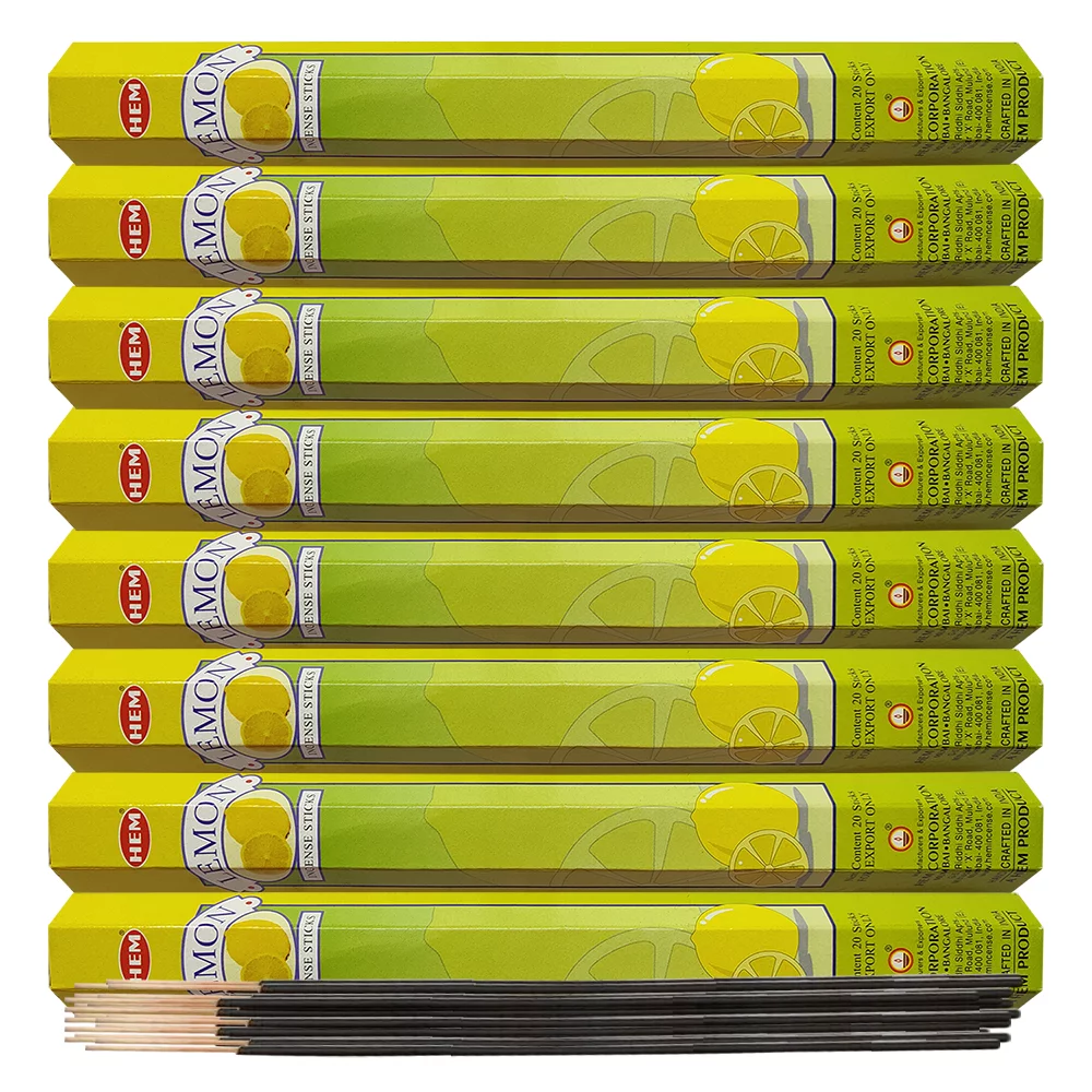 Trumiri Incense Stick Holder Bundle with Hem Lemon 20g Incense Sticks - Pack of 8 (approx 160 Sticks)