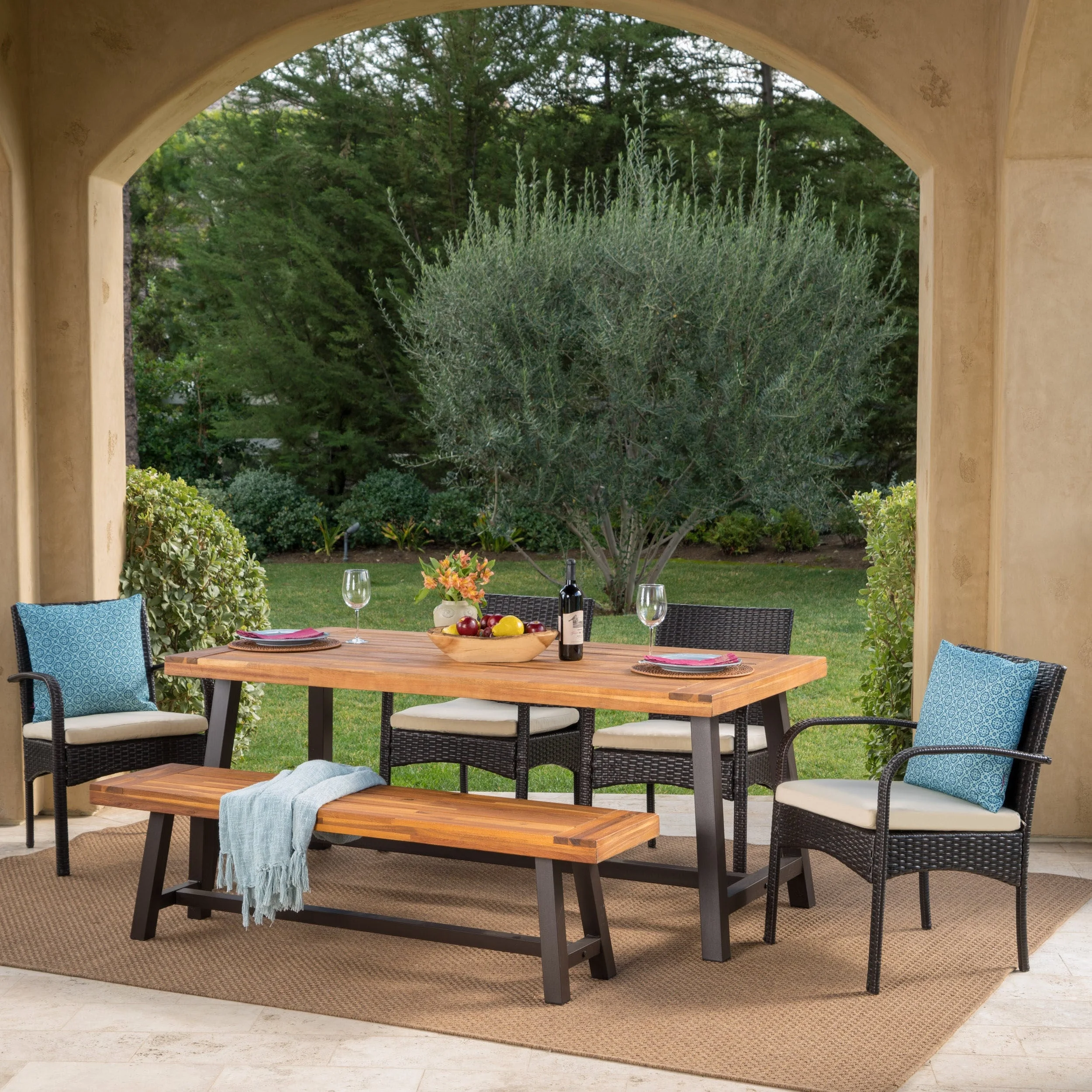 Christopher Knight Home Luster Outdoor 6-piece Wicker Dining Set by  Brown