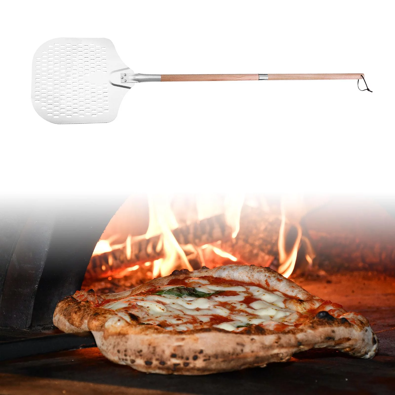 Aluminum Metal Pizza Peel Pizza Spade, Easy to Use Pizza Spade Cutting Board, Oven Kitchen Baking Tools, Wooden Handle Pizza Paddle Durable 132.7cm