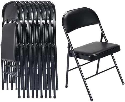 CHYUING 4 Pack Black Folding Chairs with Padded Seats for Outdoor & Indoor  Portable Stackable Commercial Seat with Steel Frame for Events Office Wedding Party  330lbs Capacity