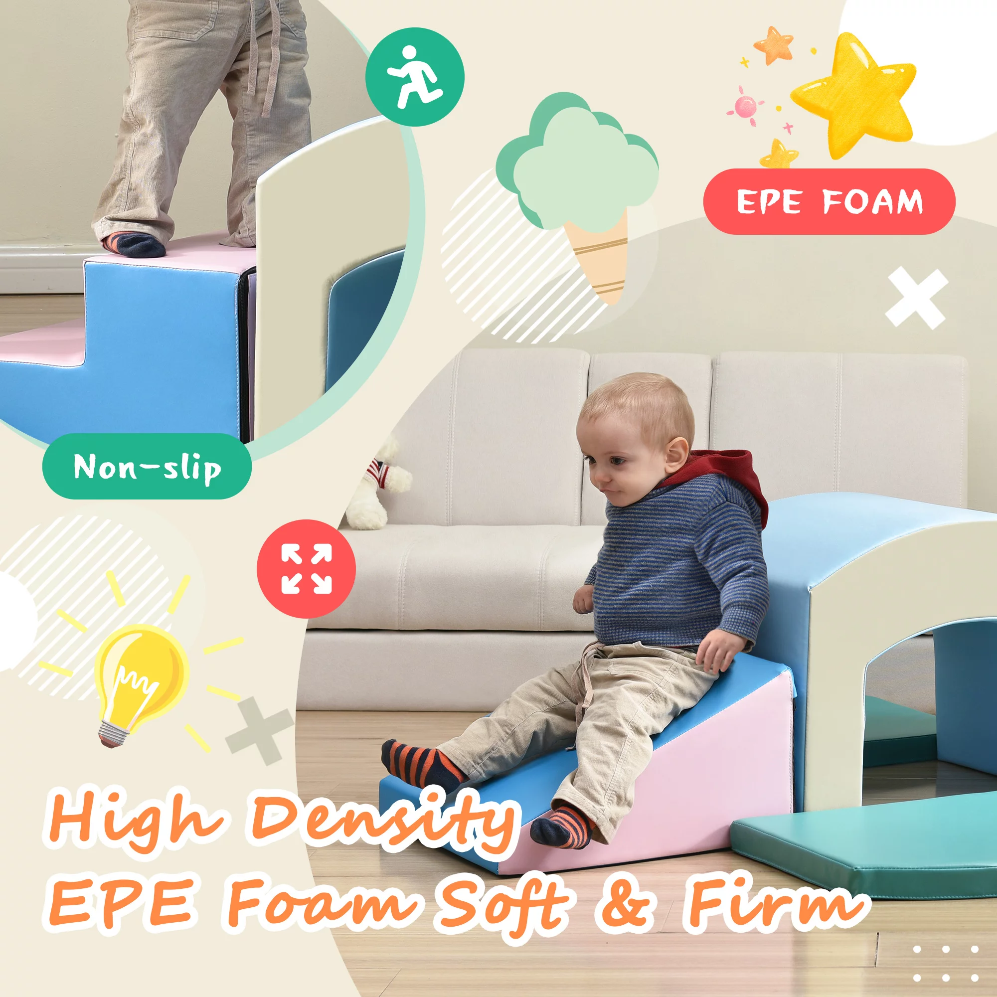 Versatile Toddler Foam Playset with Climber and Ramp - 15.76 - Inspire fun and exercise with our safe foam playset for toddlers!