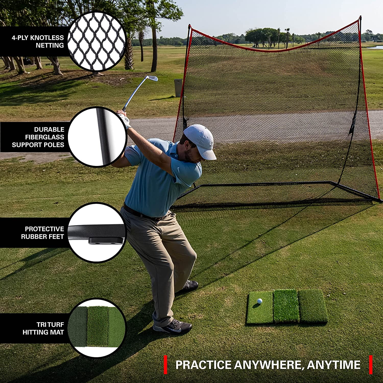 Rukket Haack Golf Net (10x7) Bundle with Tri-Turf Hitting Mat