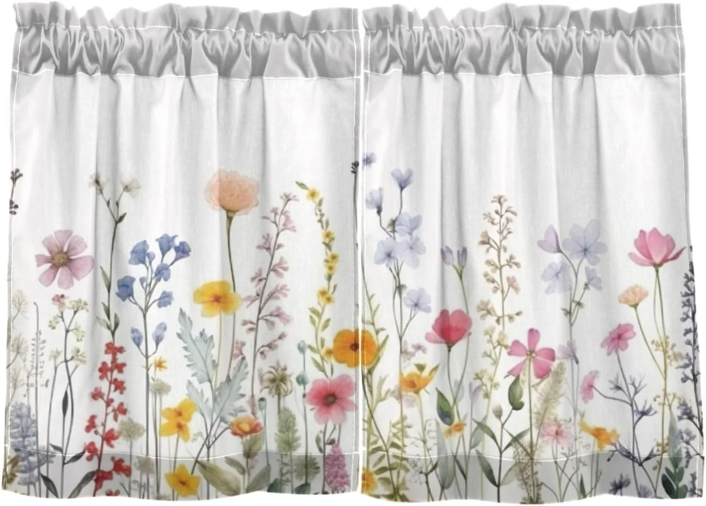 Hyjoy 36 Inch Length Kitchen Curtains Watercolor Flowers Butterflies 2 Panels Half Window Sheer Curtains Rod Pocket Farmhouse Short Drapes for Bathroom Cafe Basement